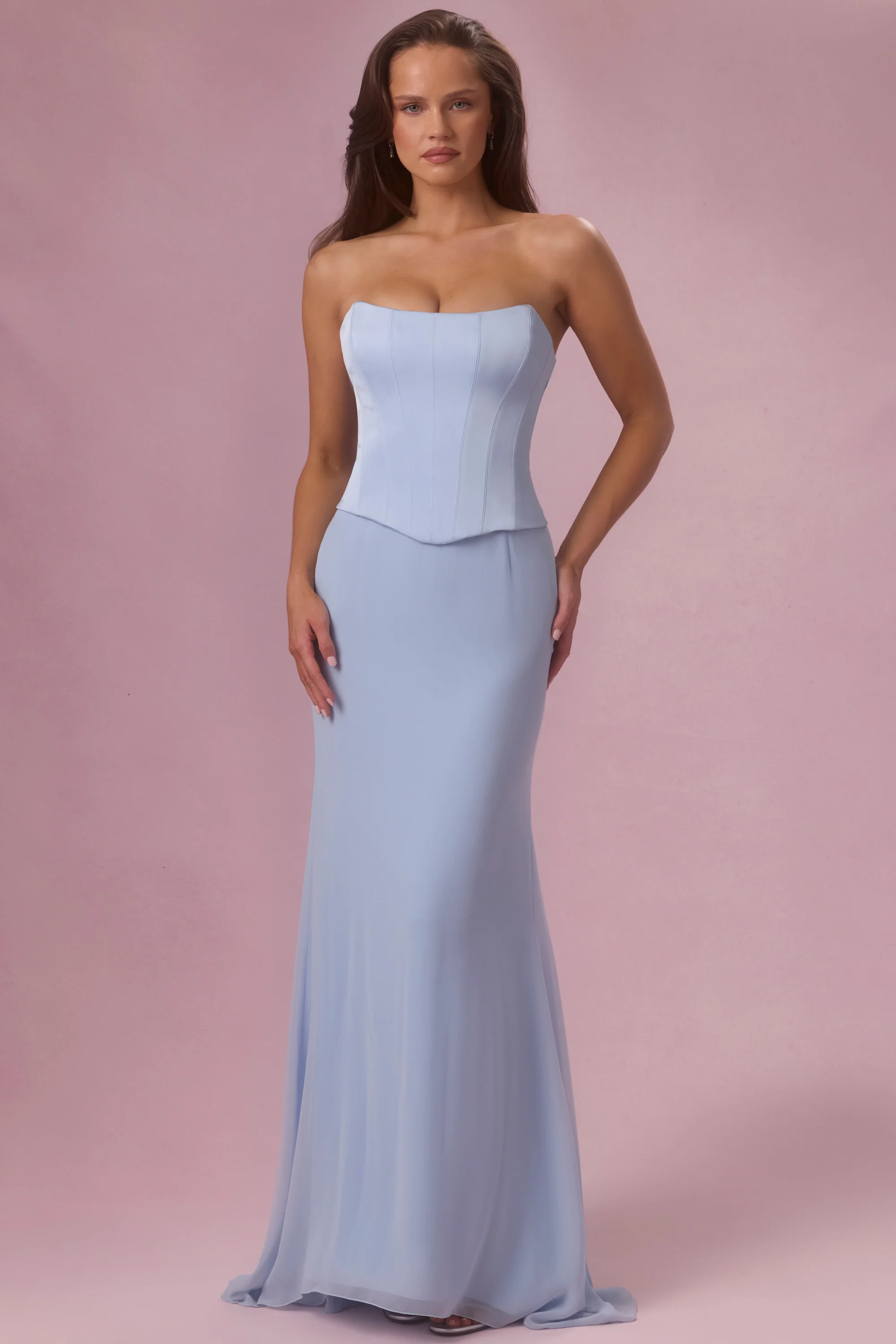 Satin Corset Bridesmaid Dress in Sky Blue - Image 5