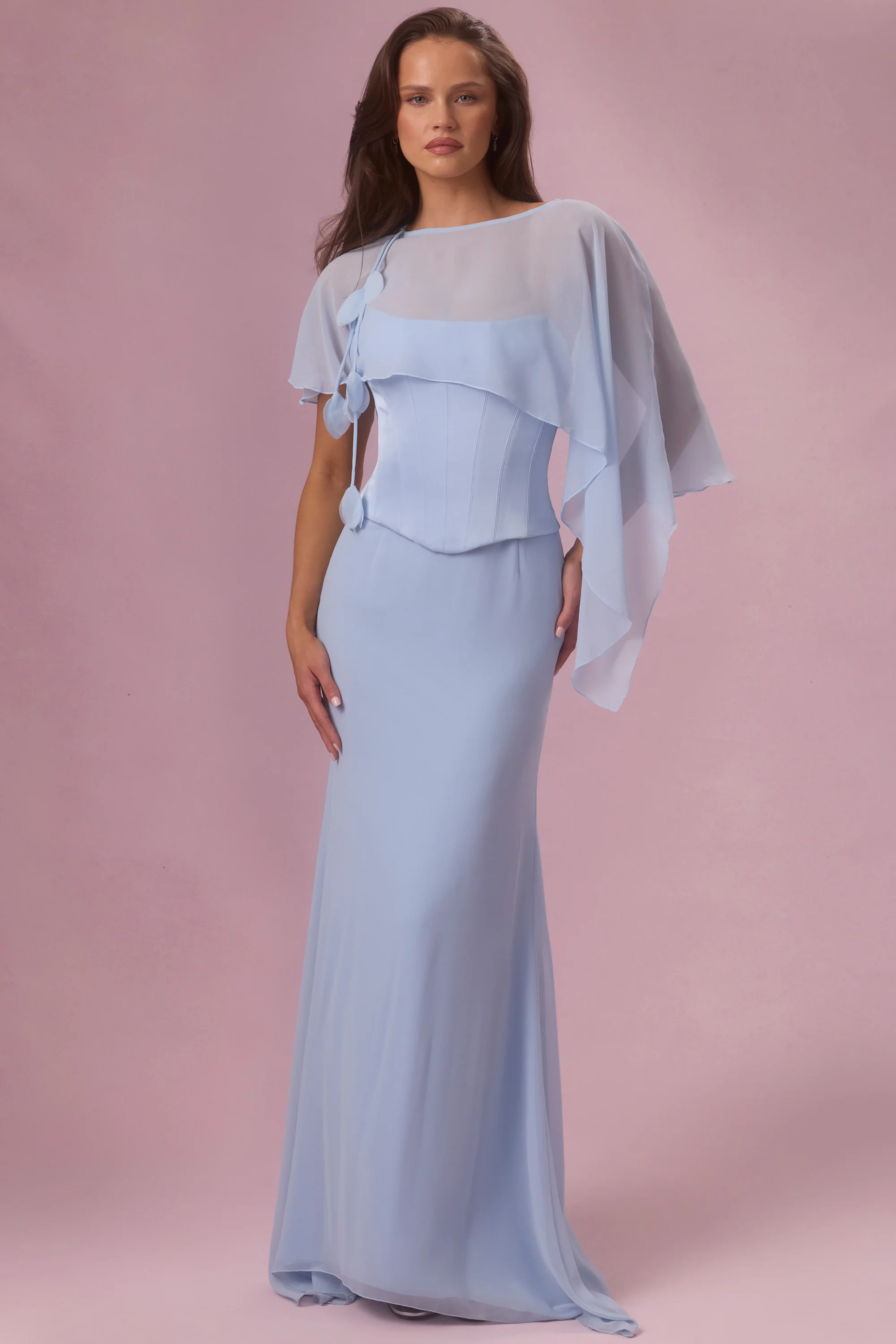 Satin Corset Bridesmaid Dress in Sky Blue - Image 6