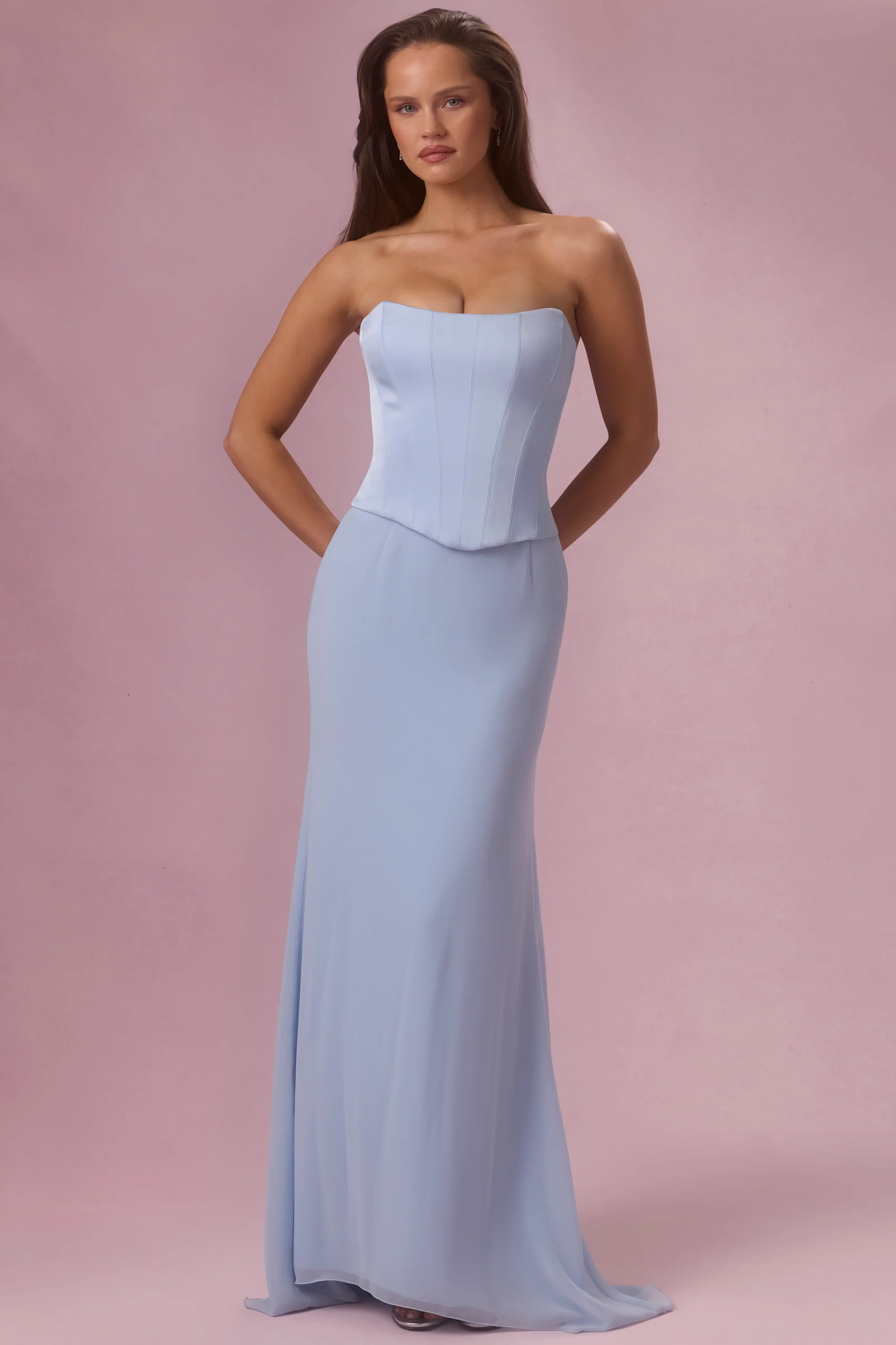 Satin Corset Bridesmaid Dress in Sky Blue - Image 7
