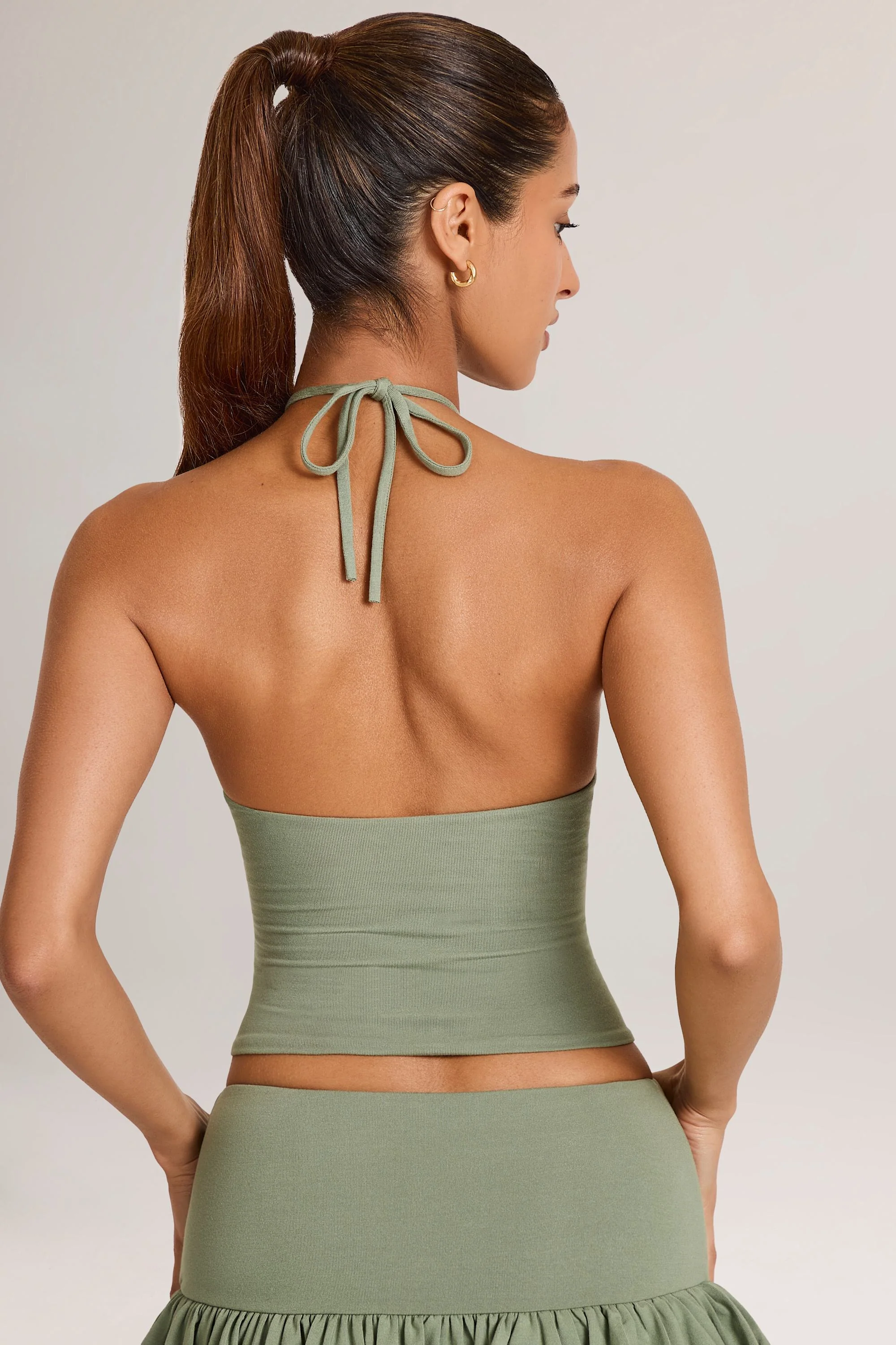 Modal Halterneck Top in Sage Green - Image 2
