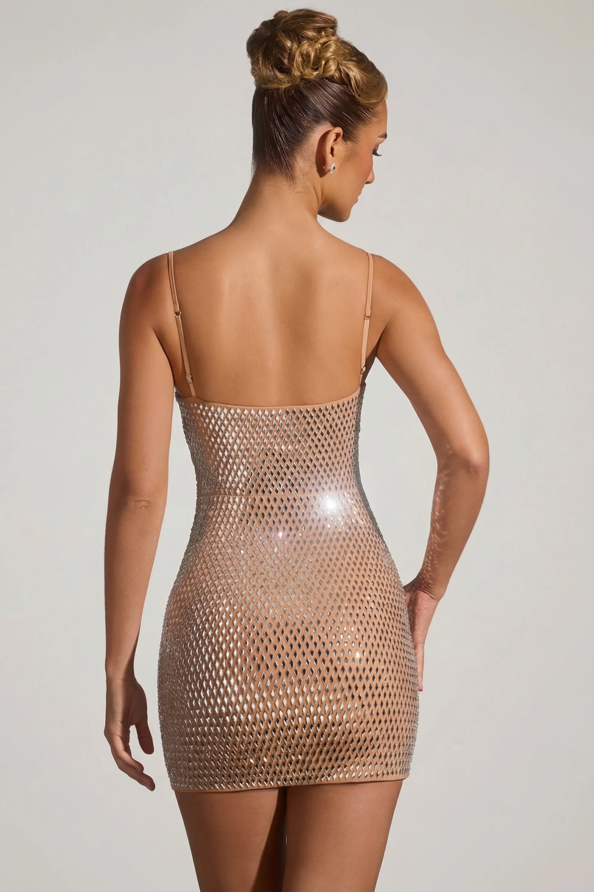 Embellished Cut-Out Mini Dress in Almond - Image 2
