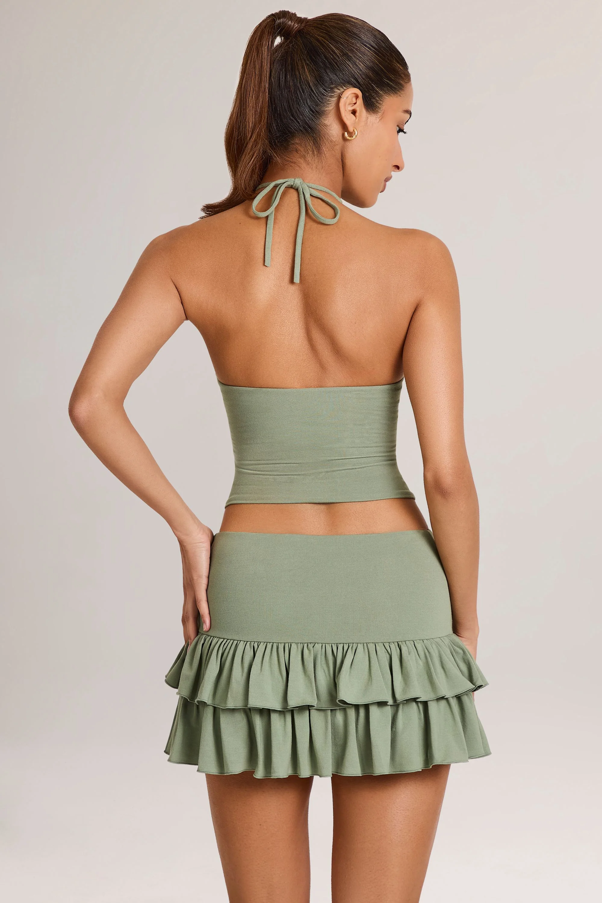Modal Ruffle Mid-Rise Mini Skort in Sage Green - Image 2