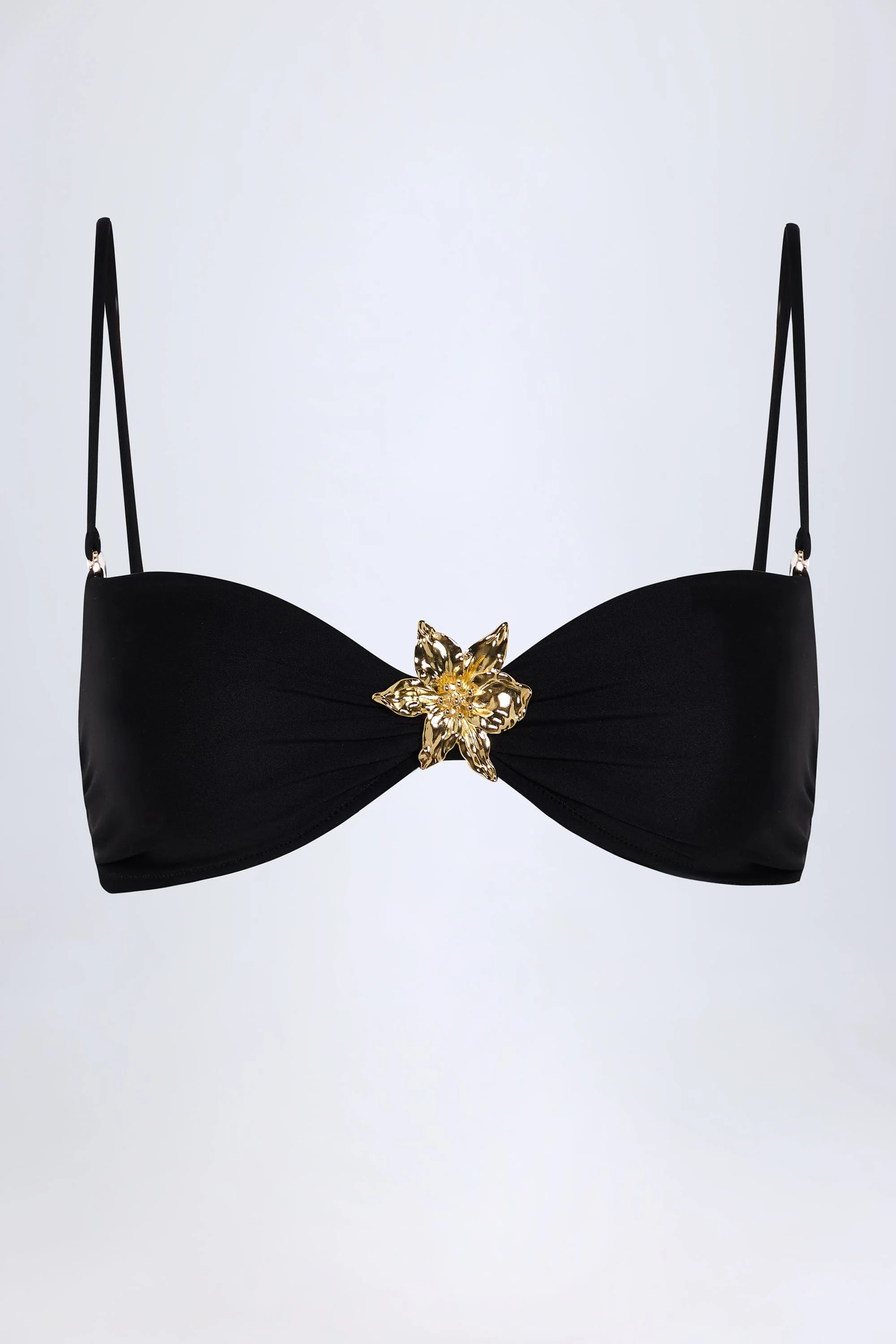 Hardware-Detail Halterneck Bikini Top in Black - Image 3