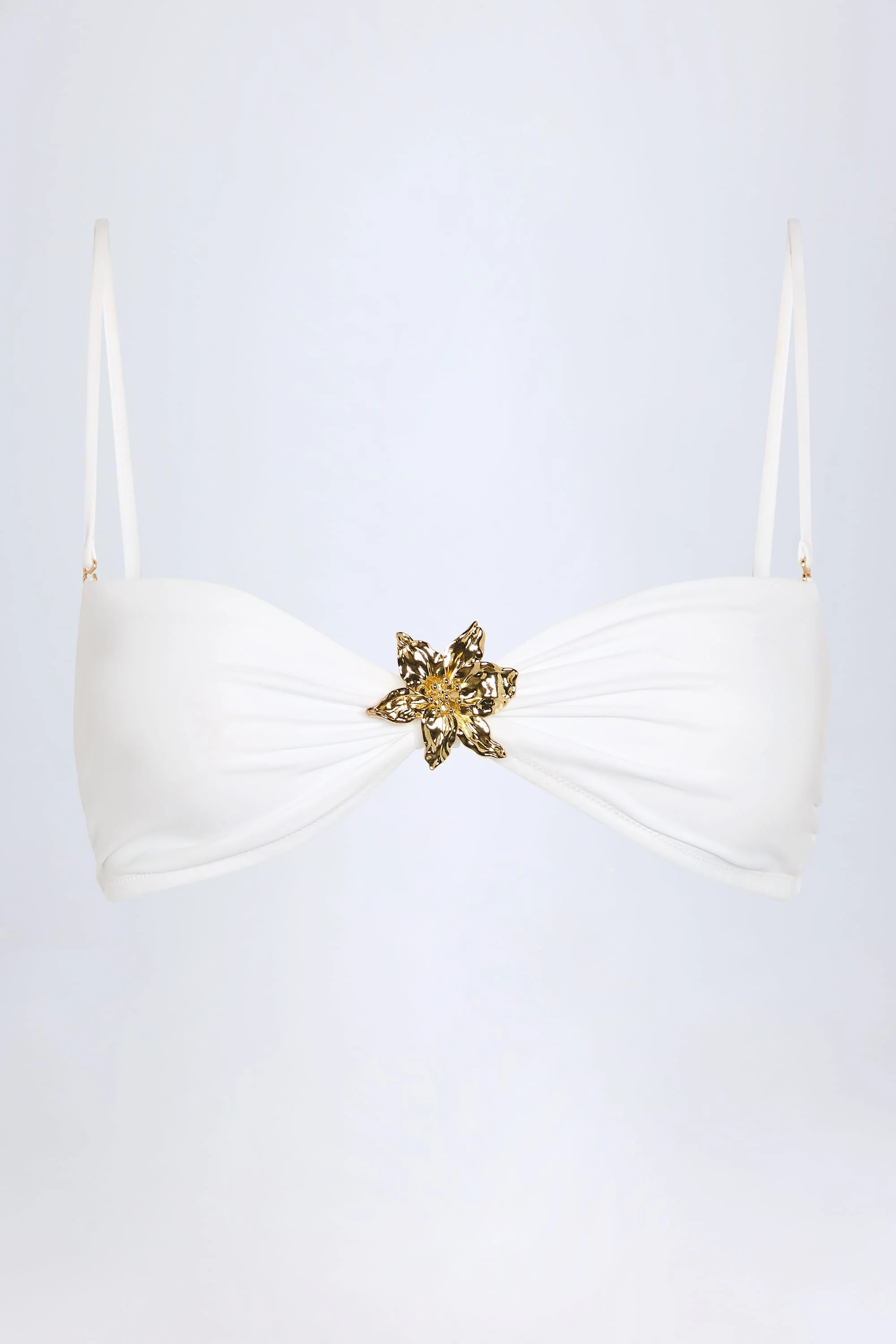 Hardware-Detail Halterneck Bikini Top in White - Image 3