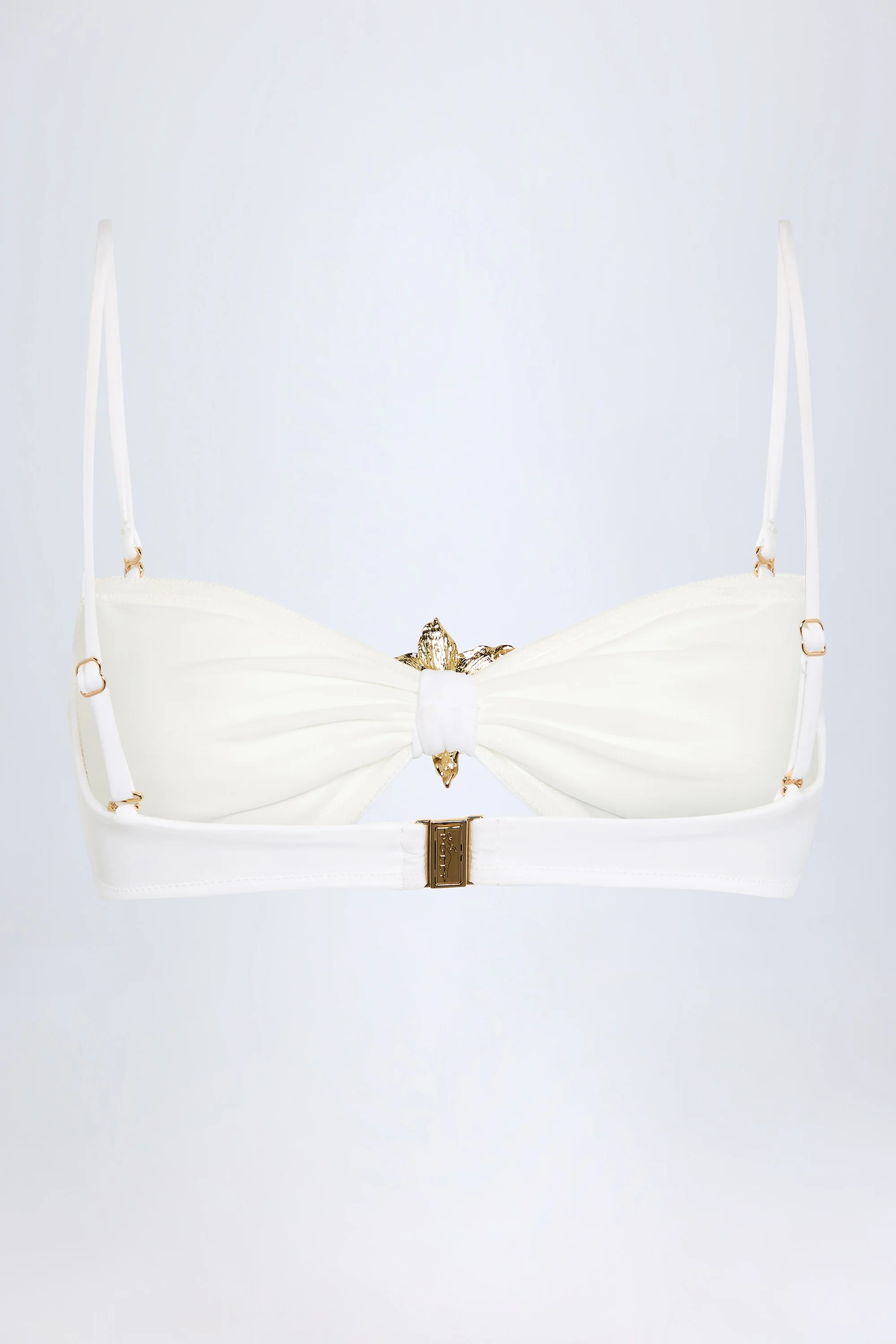 Hardware-Detail Halterneck Bikini Top in White - Image 4