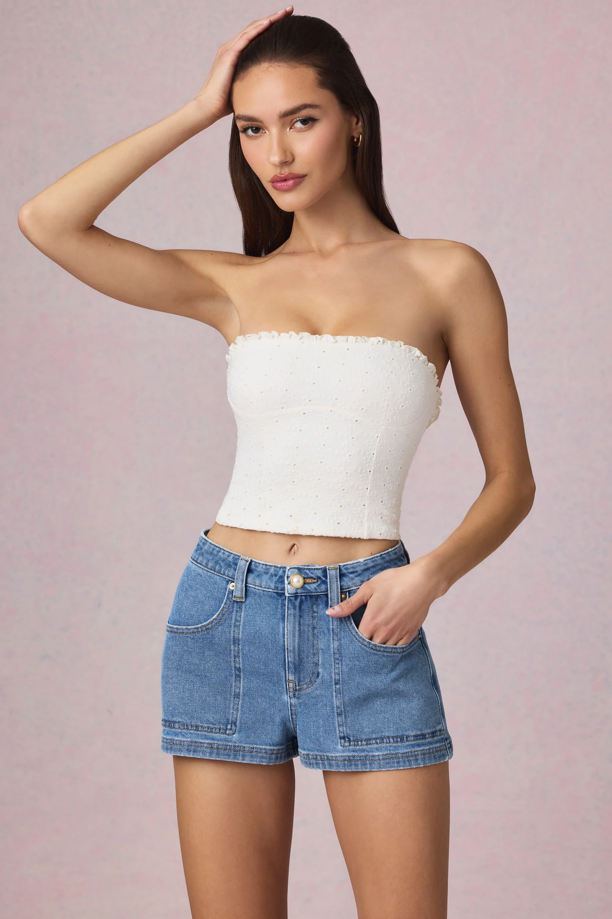 High-Waist A-Line Shorts in Mid-Blue Wash - Image 7