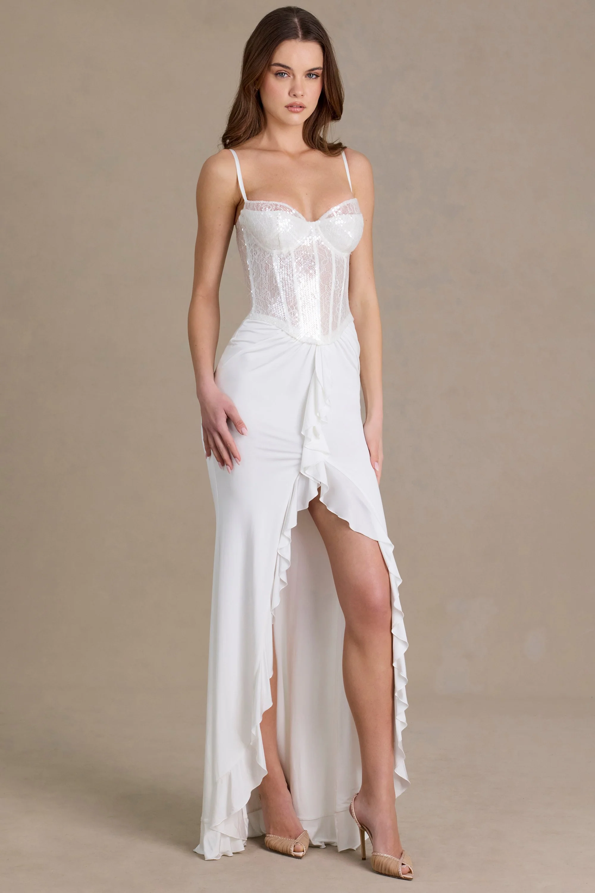 Embellished Lace Corset Gown in Snow - Image 8
