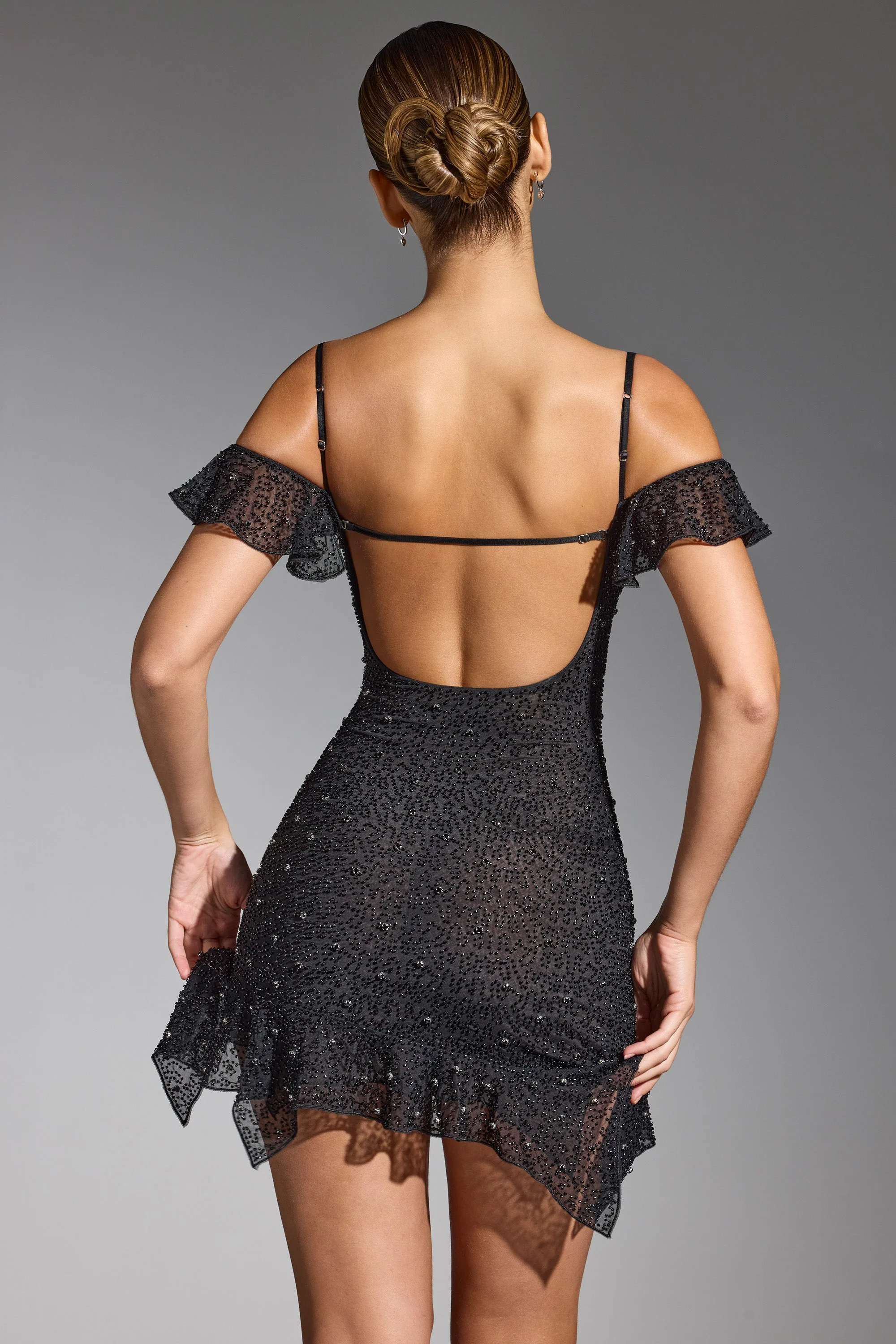 Embellished Cold Shoulder Mini Dress in Black - Image 2