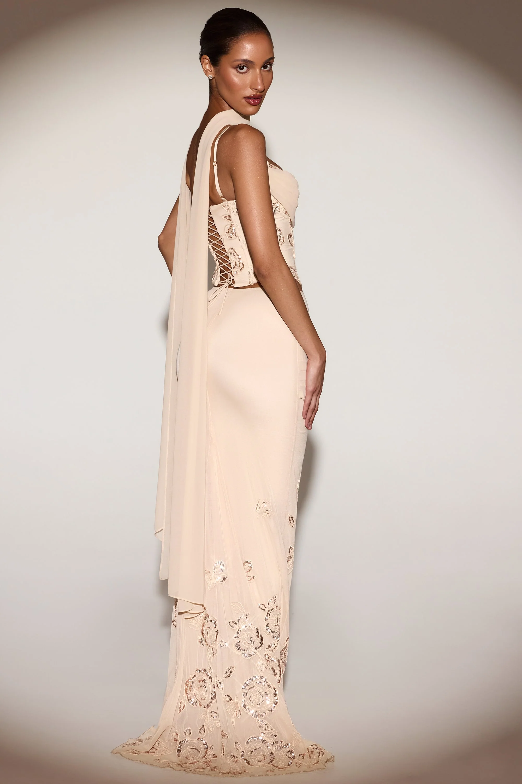 Embellished Draped Mid-Rise Gown Skirt in Gold - Image 7