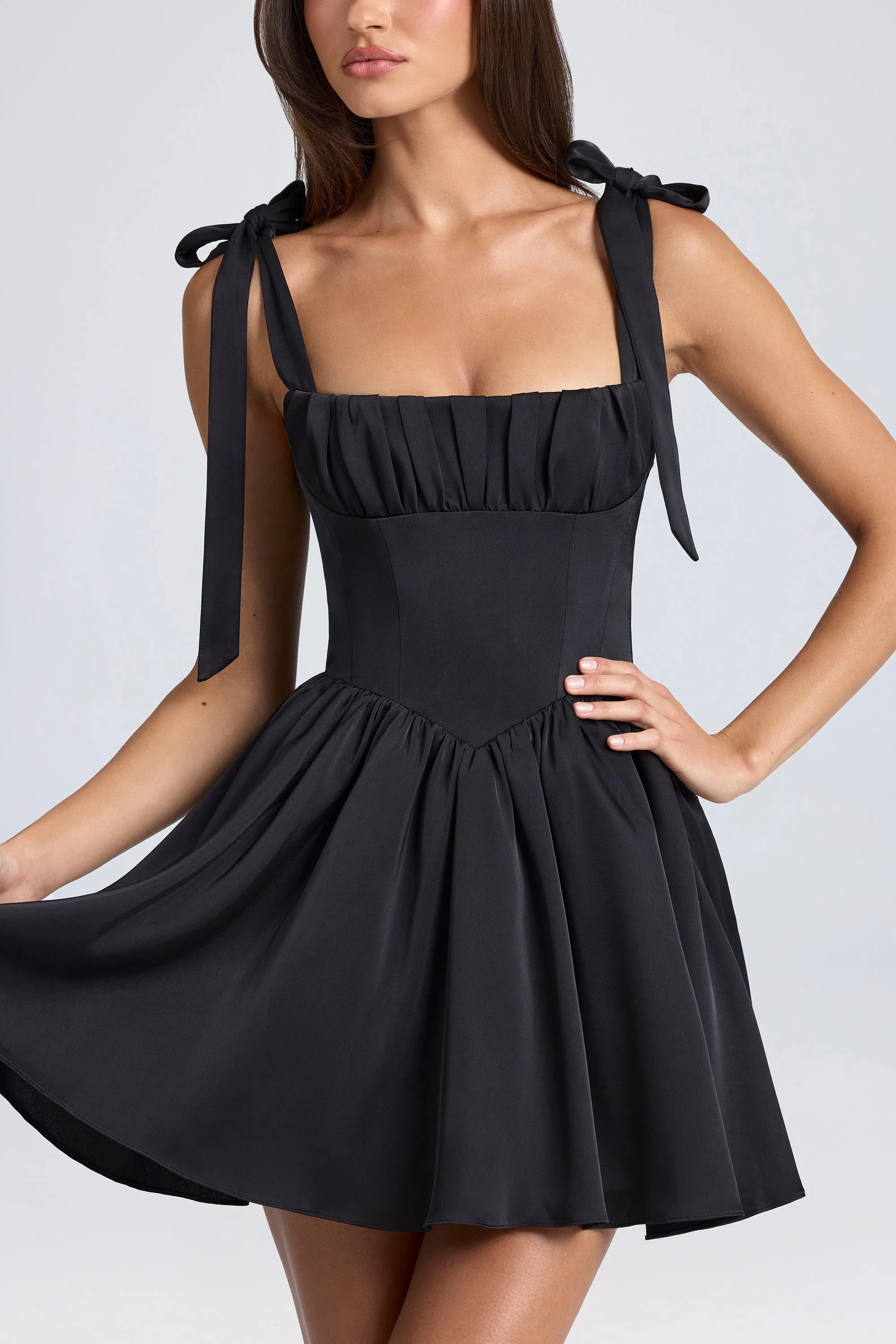 Draped Corset Mini Dress in Black - Image 4