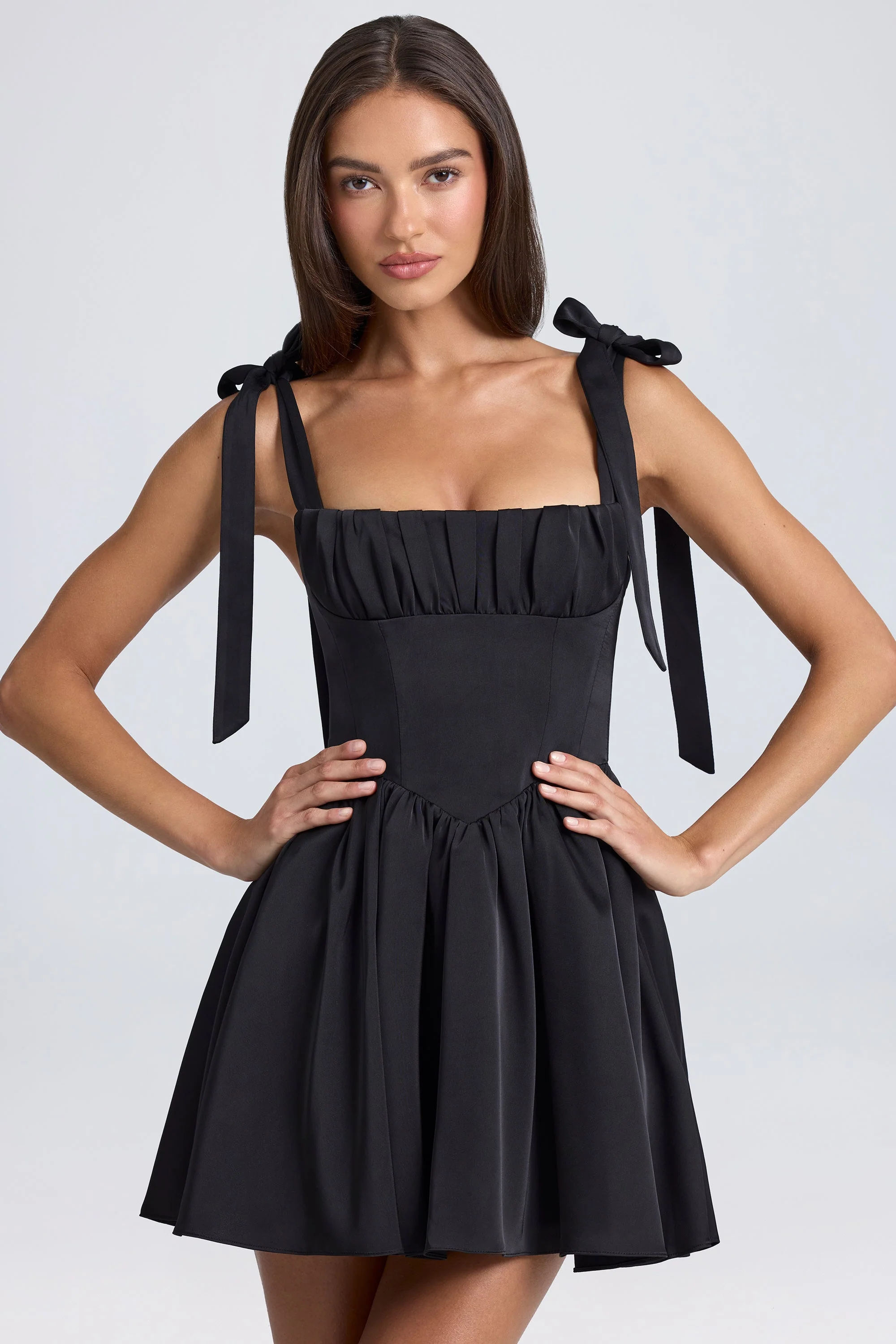 Draped Corset Mini Dress in Black - Image 6