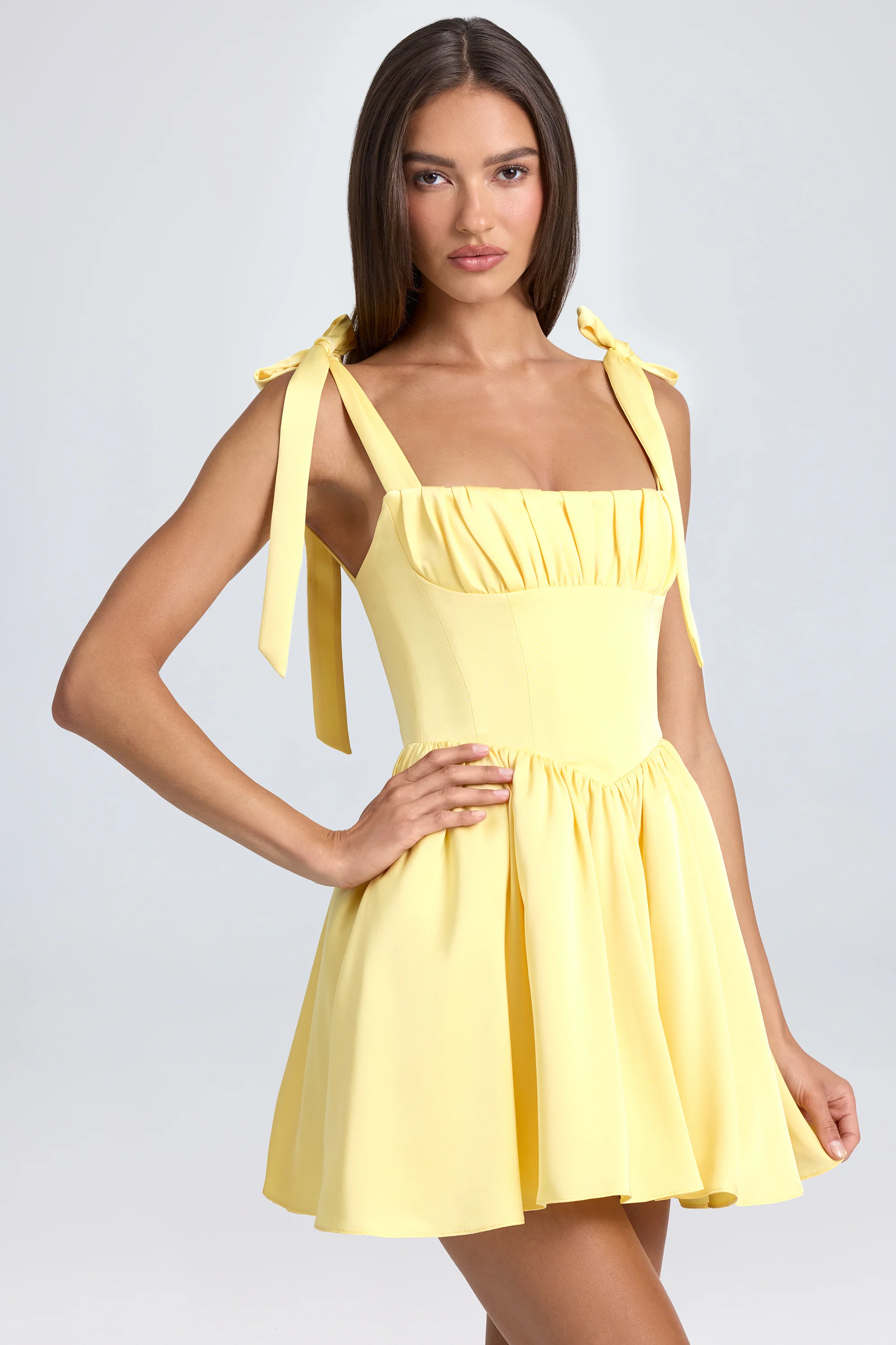 Draped Corset Mini Dress in Lemon Sherbet - Image 5