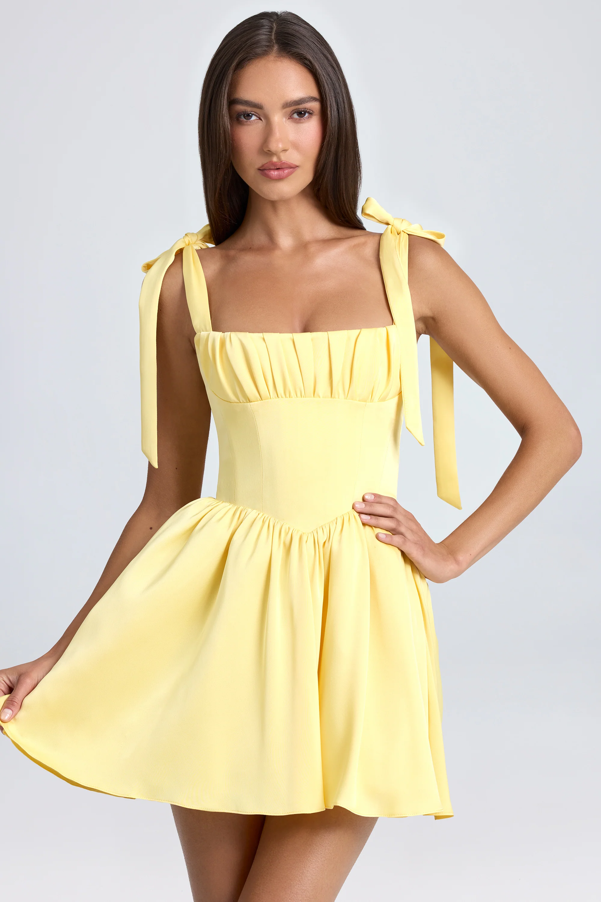 Draped Corset Mini Dress in Lemon Sherbet - Image 6