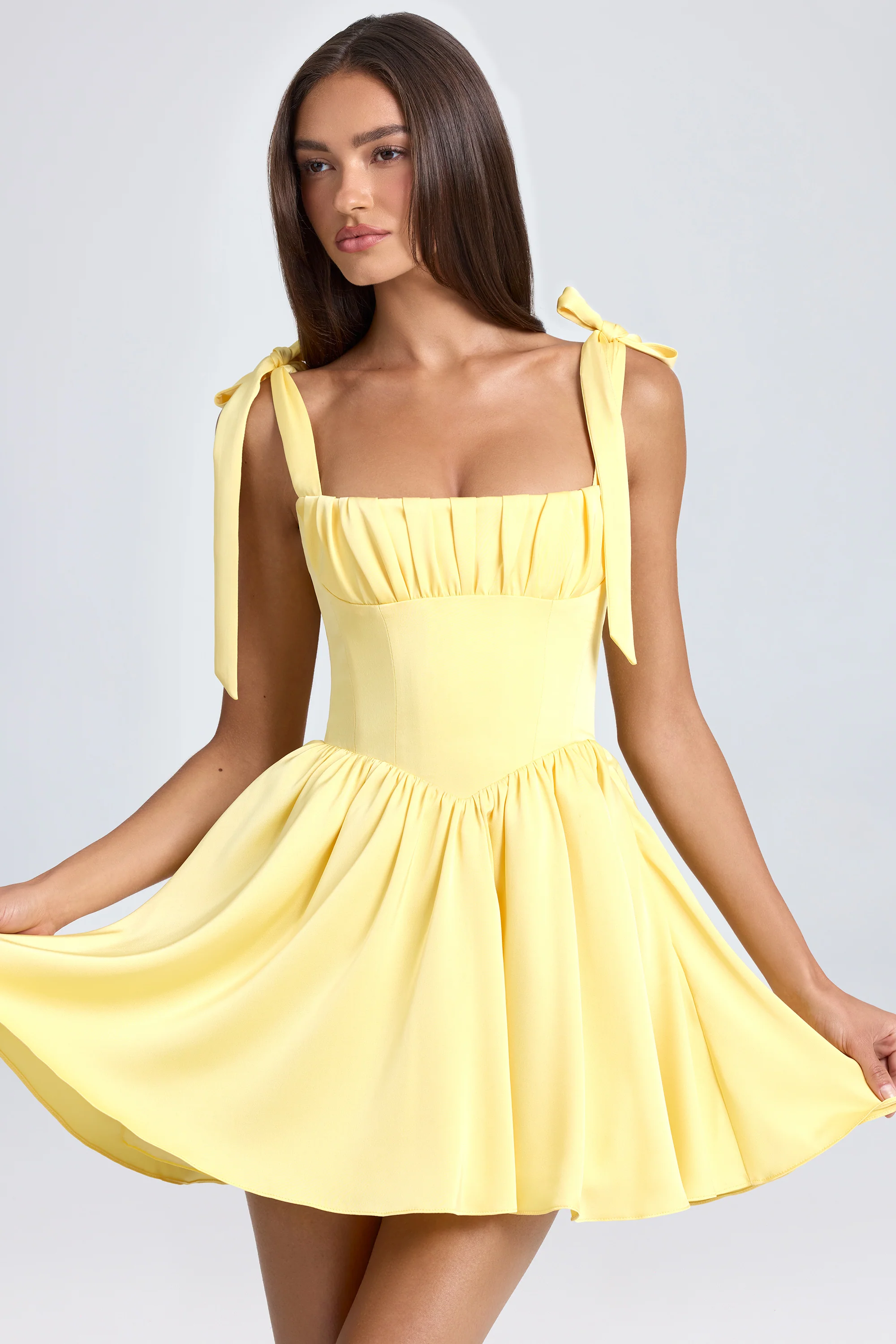Draped Corset Mini Dress in Lemon Sherbet - Image 7