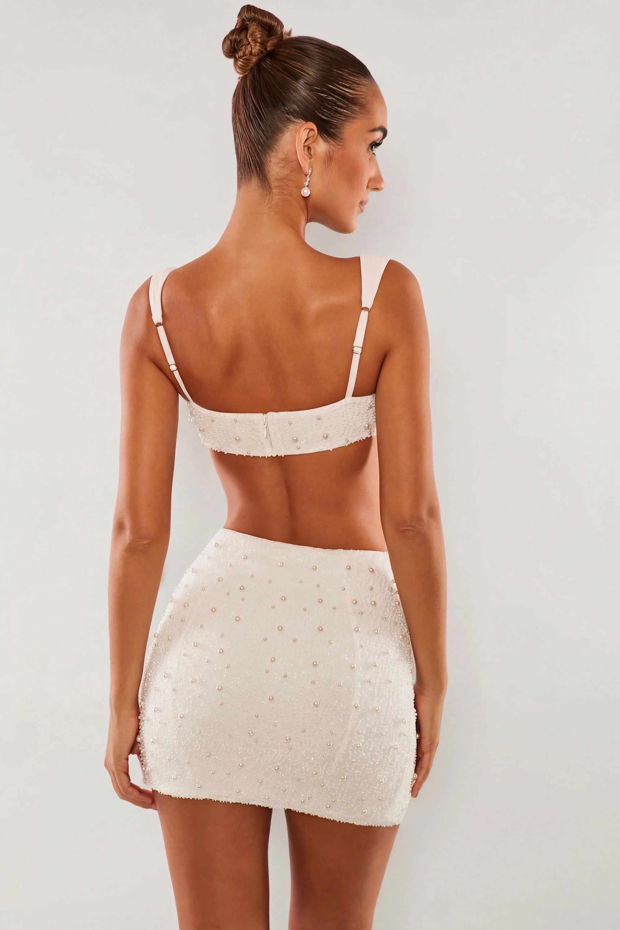 High Waist Thigh Split Mini Skirt in White - Image 8