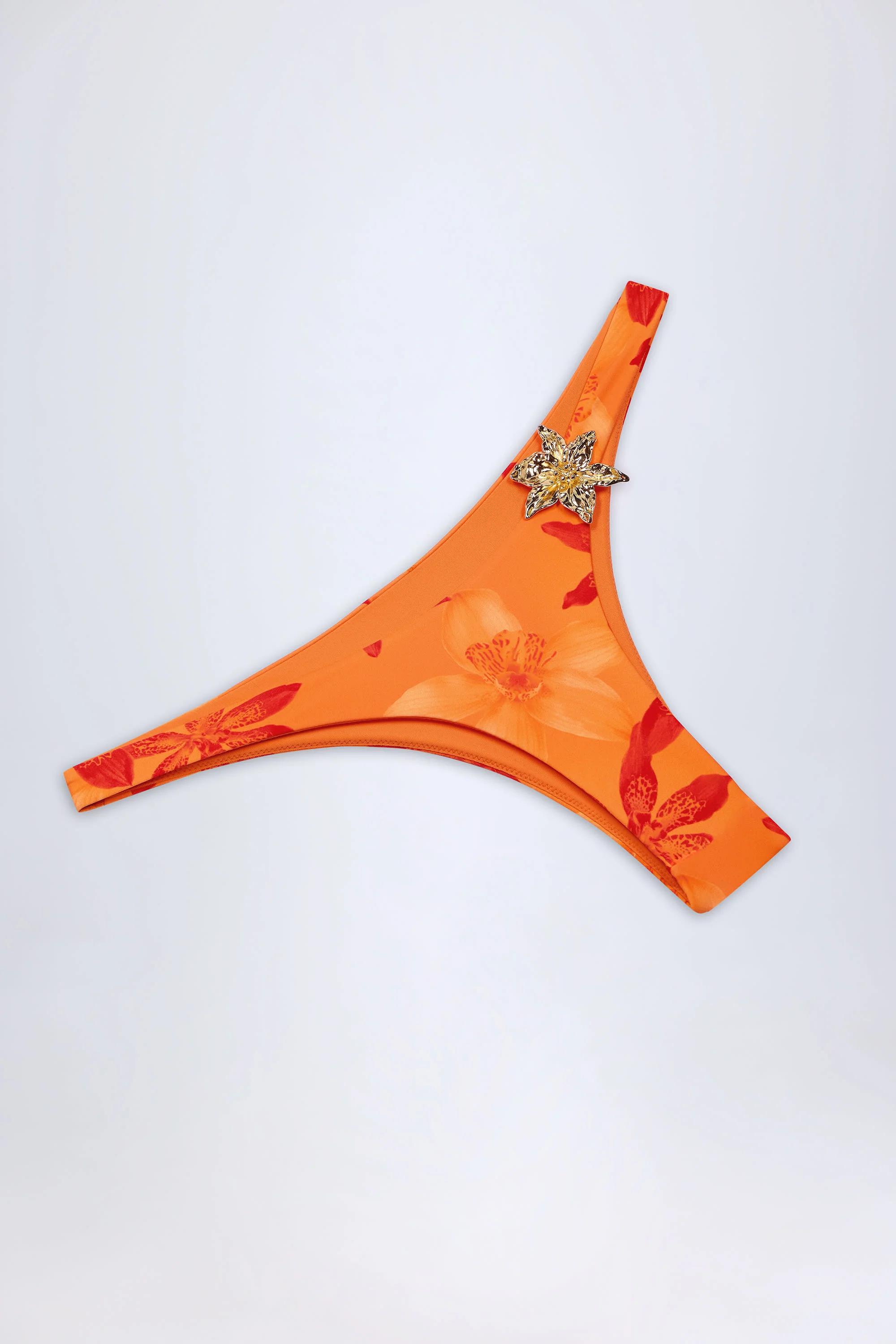 Hardware-Detail Cheeky Bikini Bottoms in Orange Orchid Print - Image 5