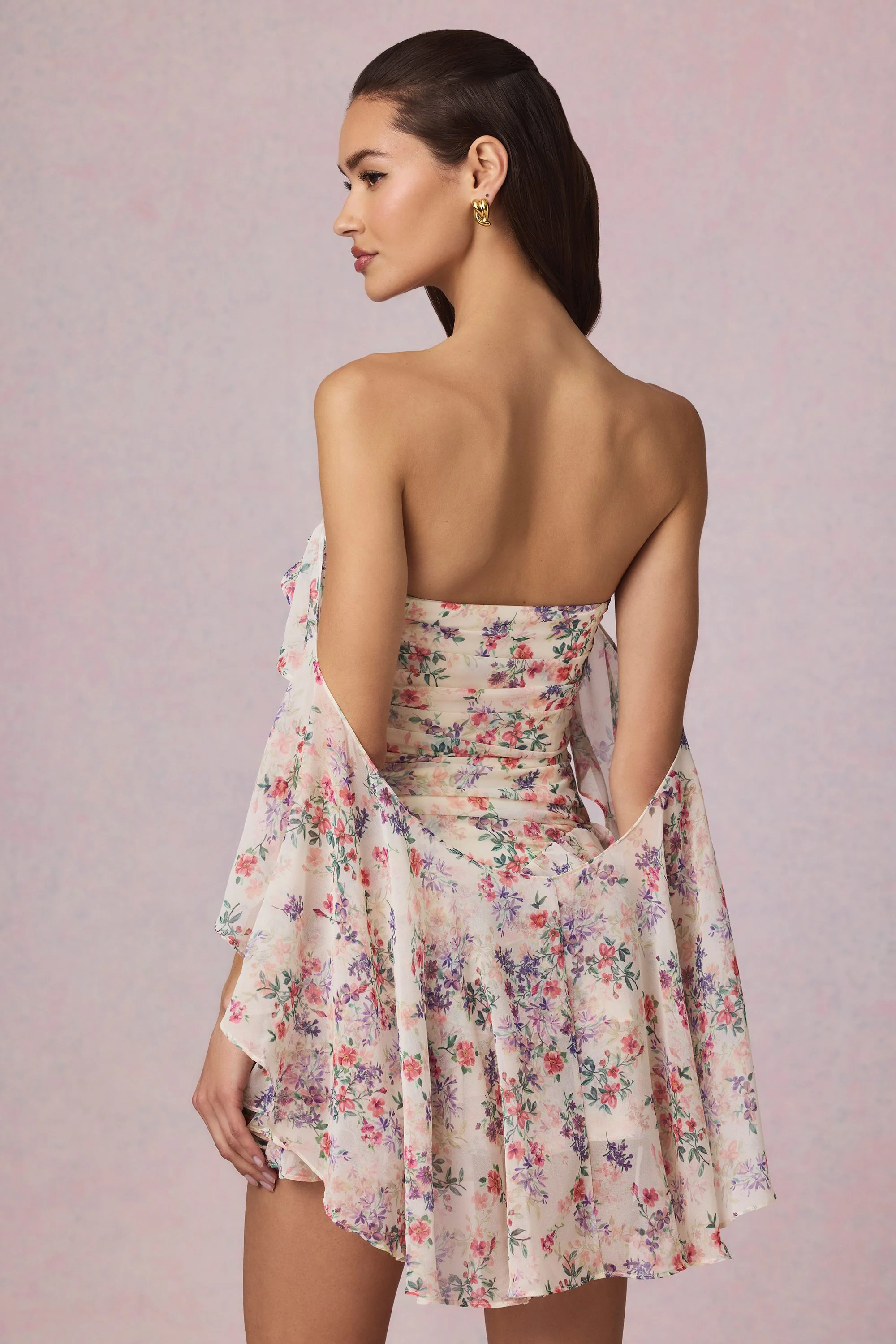 Off-Shoulder Ruffled Mini Dress in Primrose Floral Print - Image 2