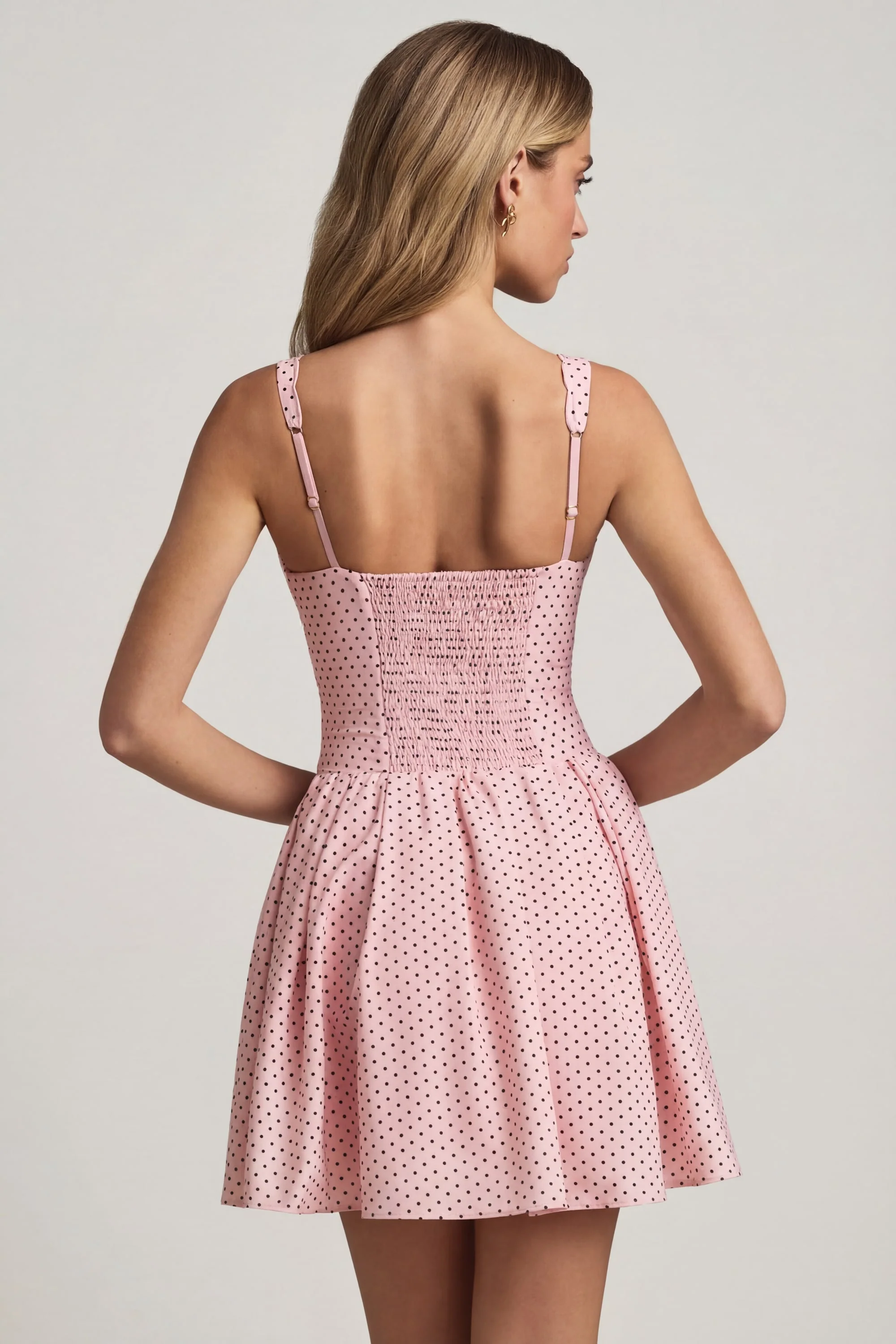 Bow-Detail A-Line Mini Dress in Pink Polka Dot - Image 3