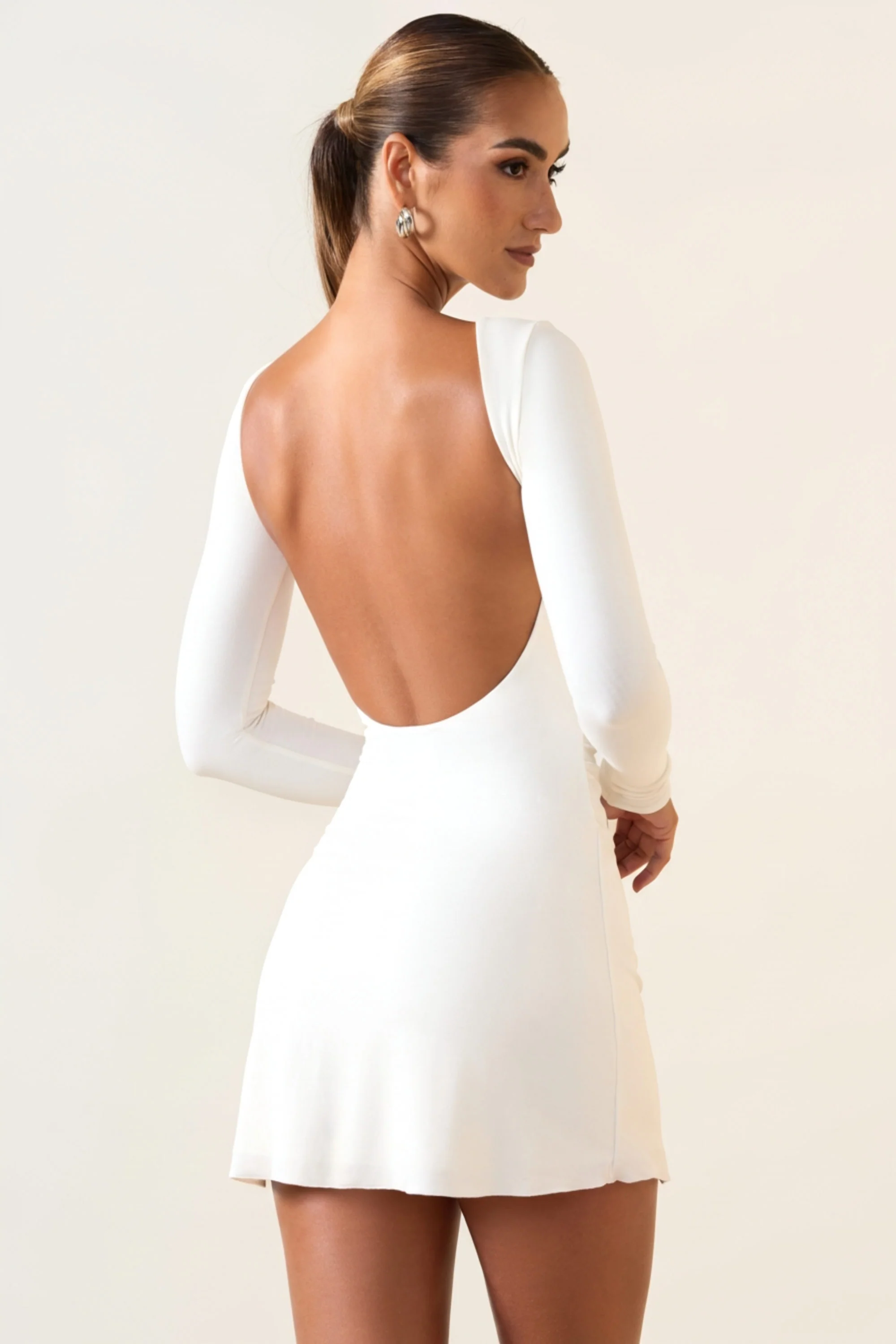 Modal Ruched Open-Back Mini Dress in White - Image 5