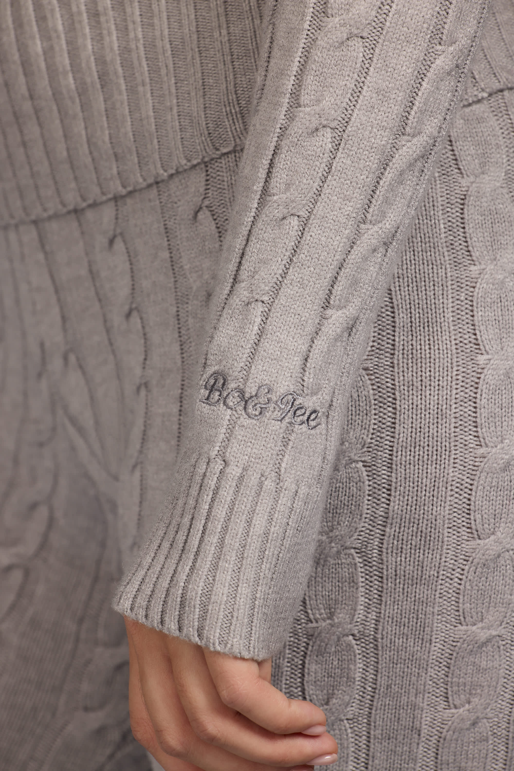 Cable Knit Zip-Up Hoodie in Grey Marl - Image 5