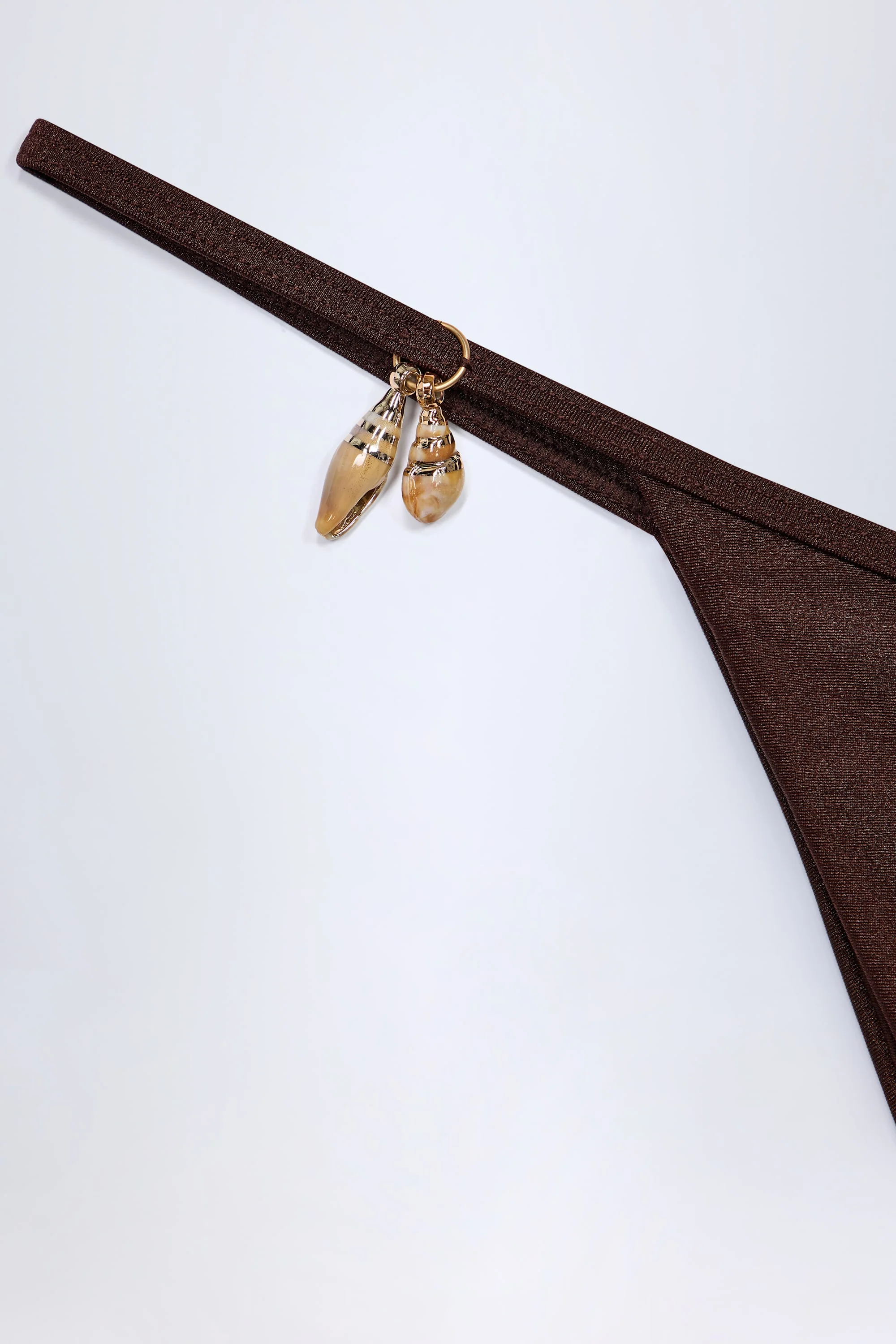 Charm-Detail Thong Bikini Bottoms in Dark Chocolate - Image 6