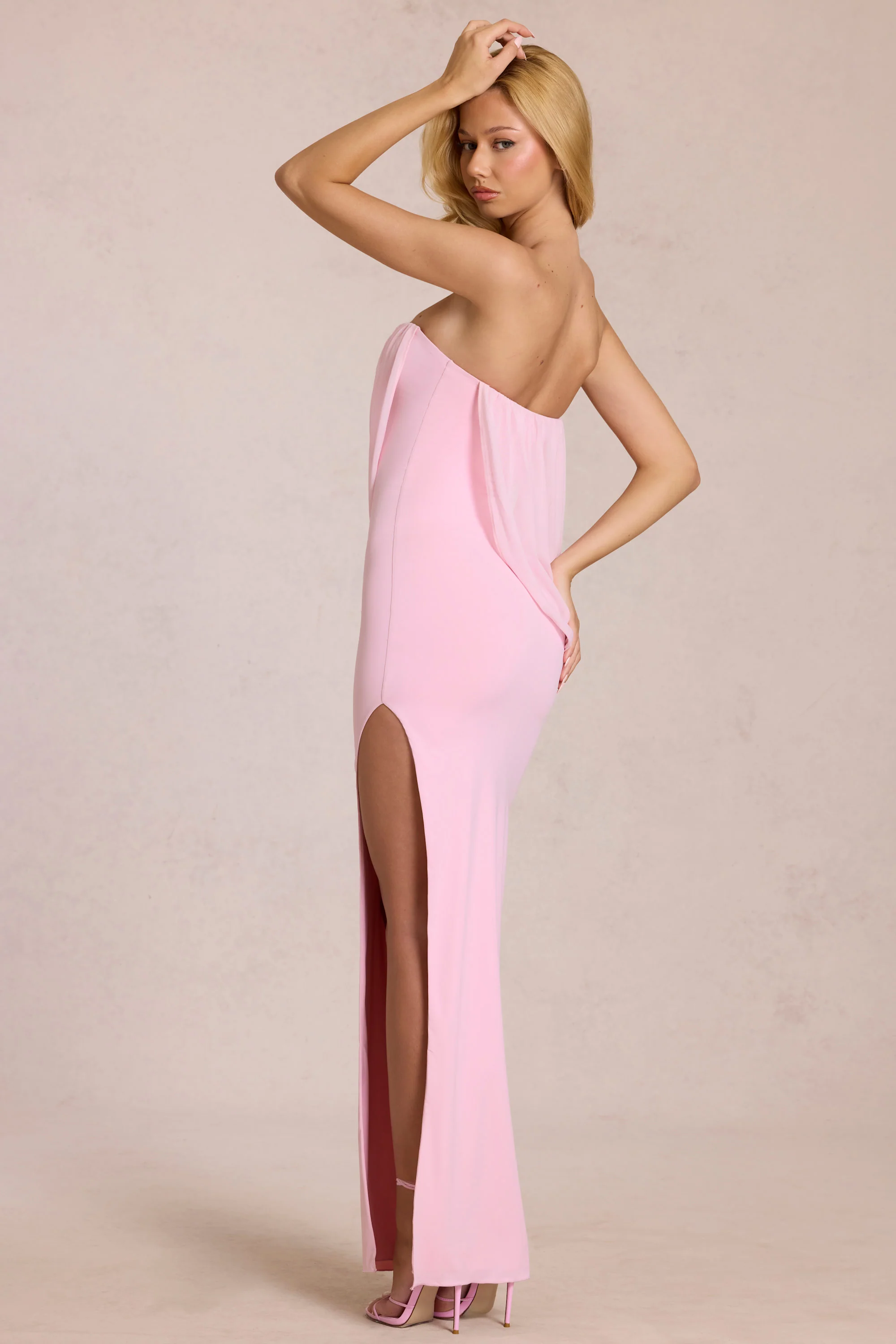 Bandeau Draped Maxi Dress in Blossom Pink - Image 2