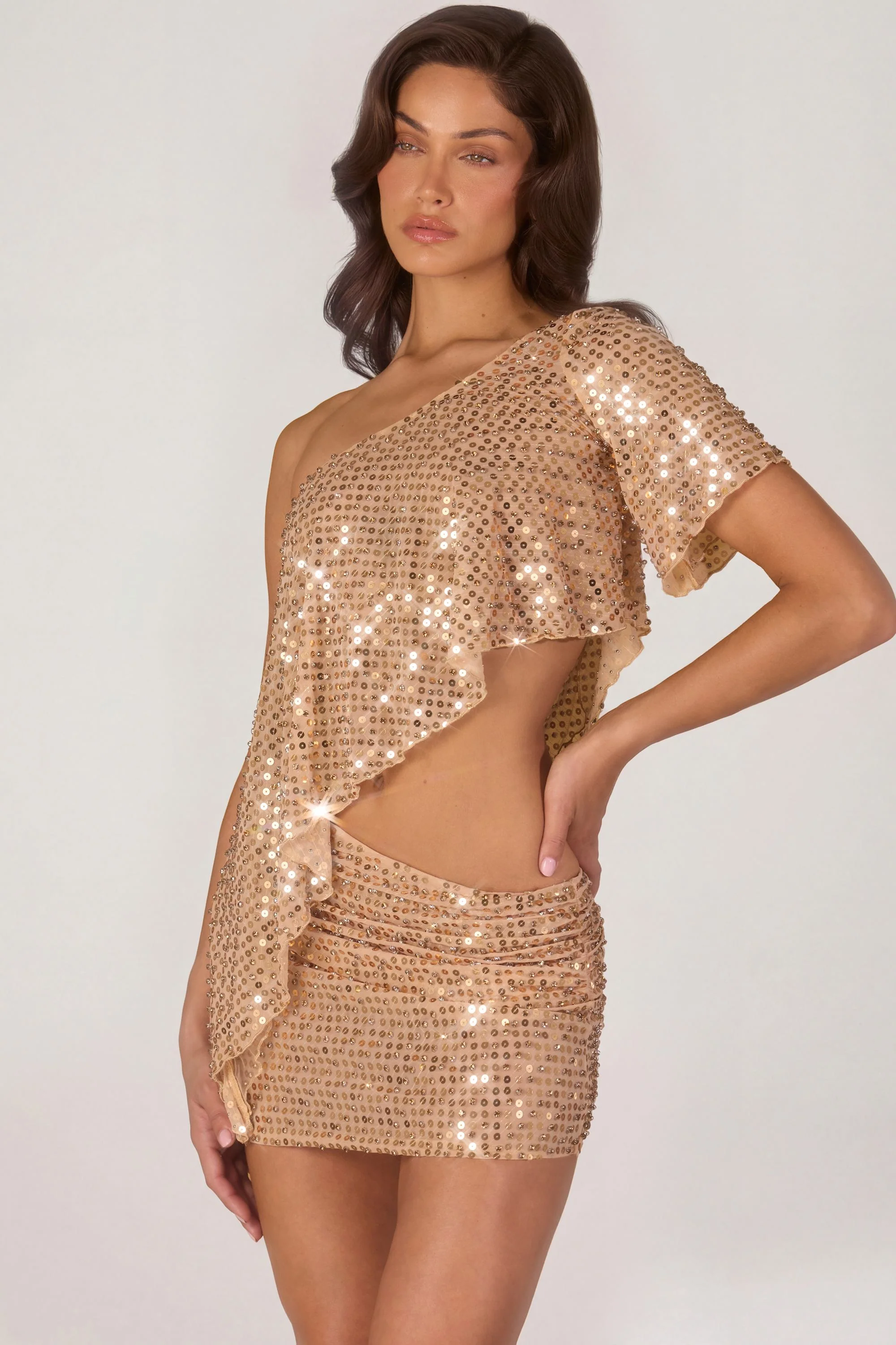 Embellished One-Shoulder Asymmetric Top in Gold - Image 5