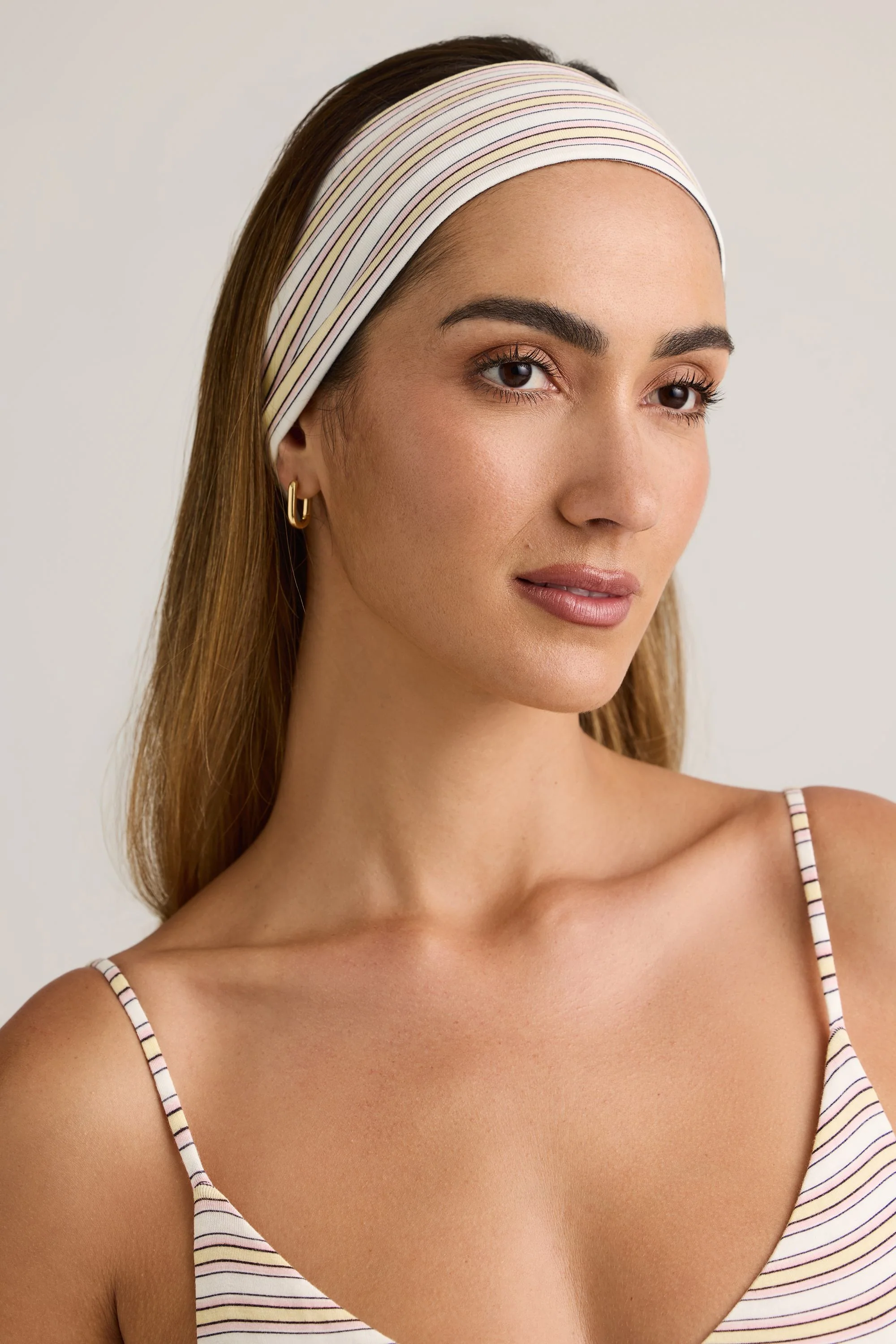 Modal Ribbed Headband in Pink & Yellow Stripe - Image 3