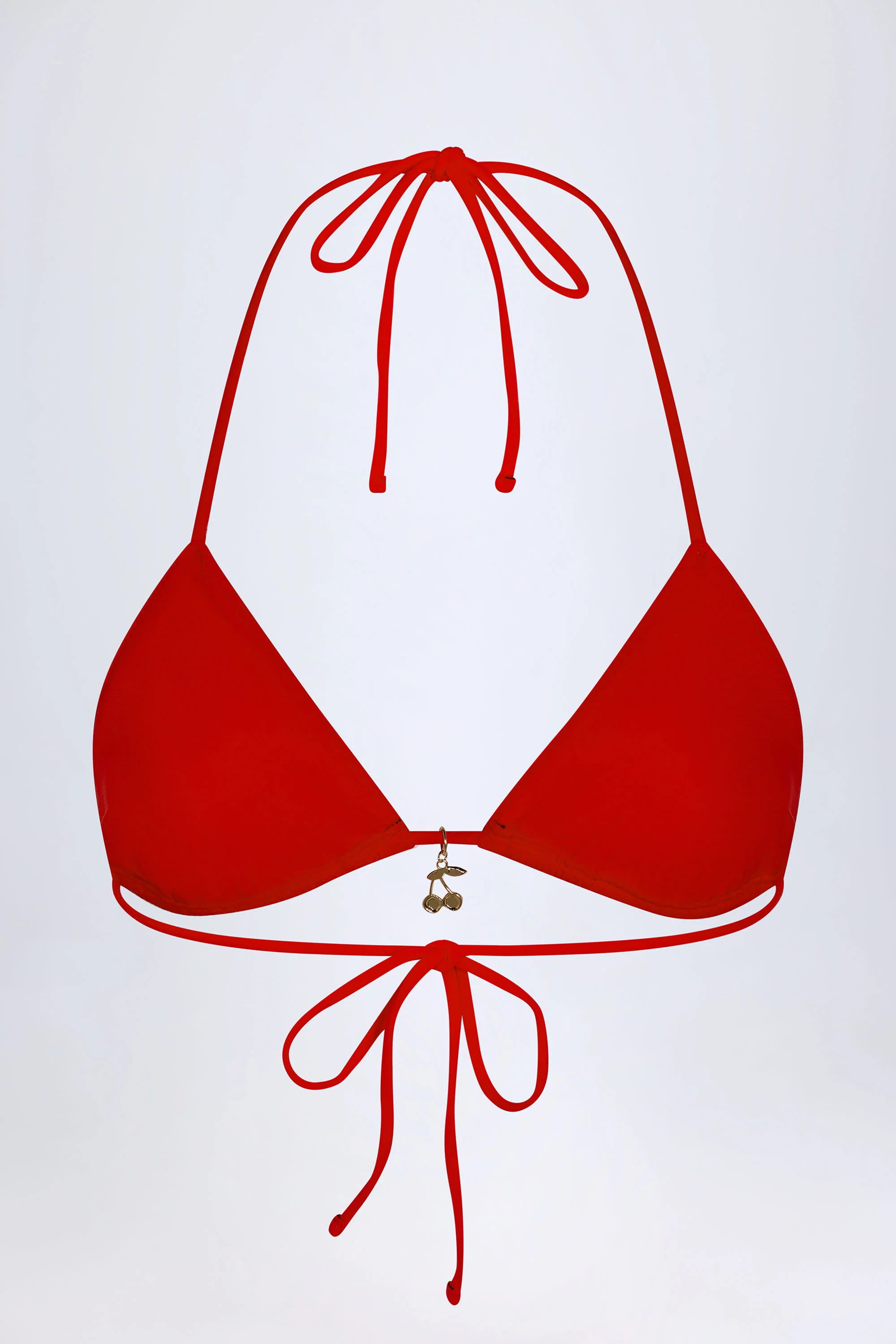 Charm-Detail Triangle Bikini Top in Fiery Red - Image 4