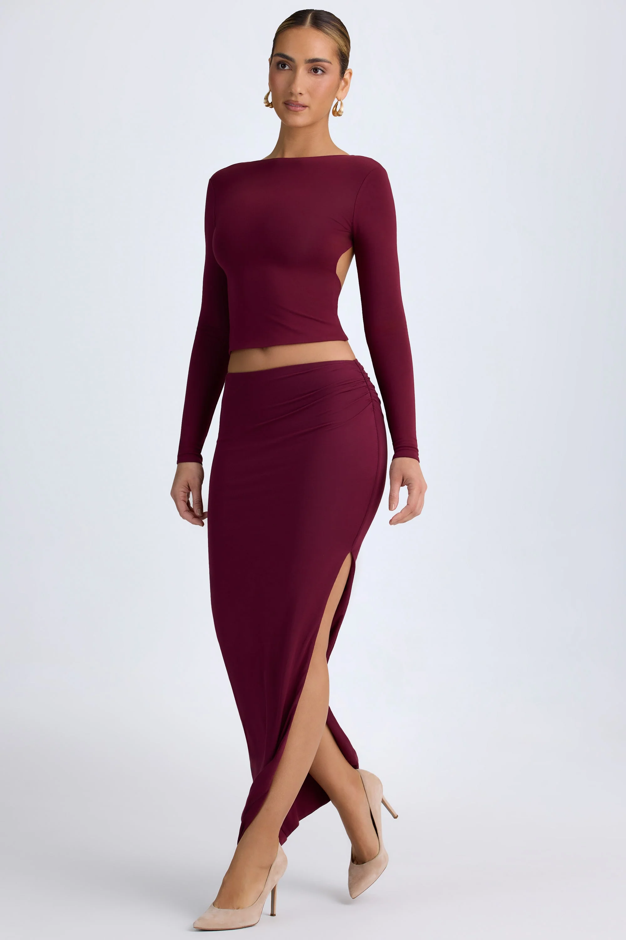 Modal Low-Rise Maxi Skirt in Wine Red - Image 7