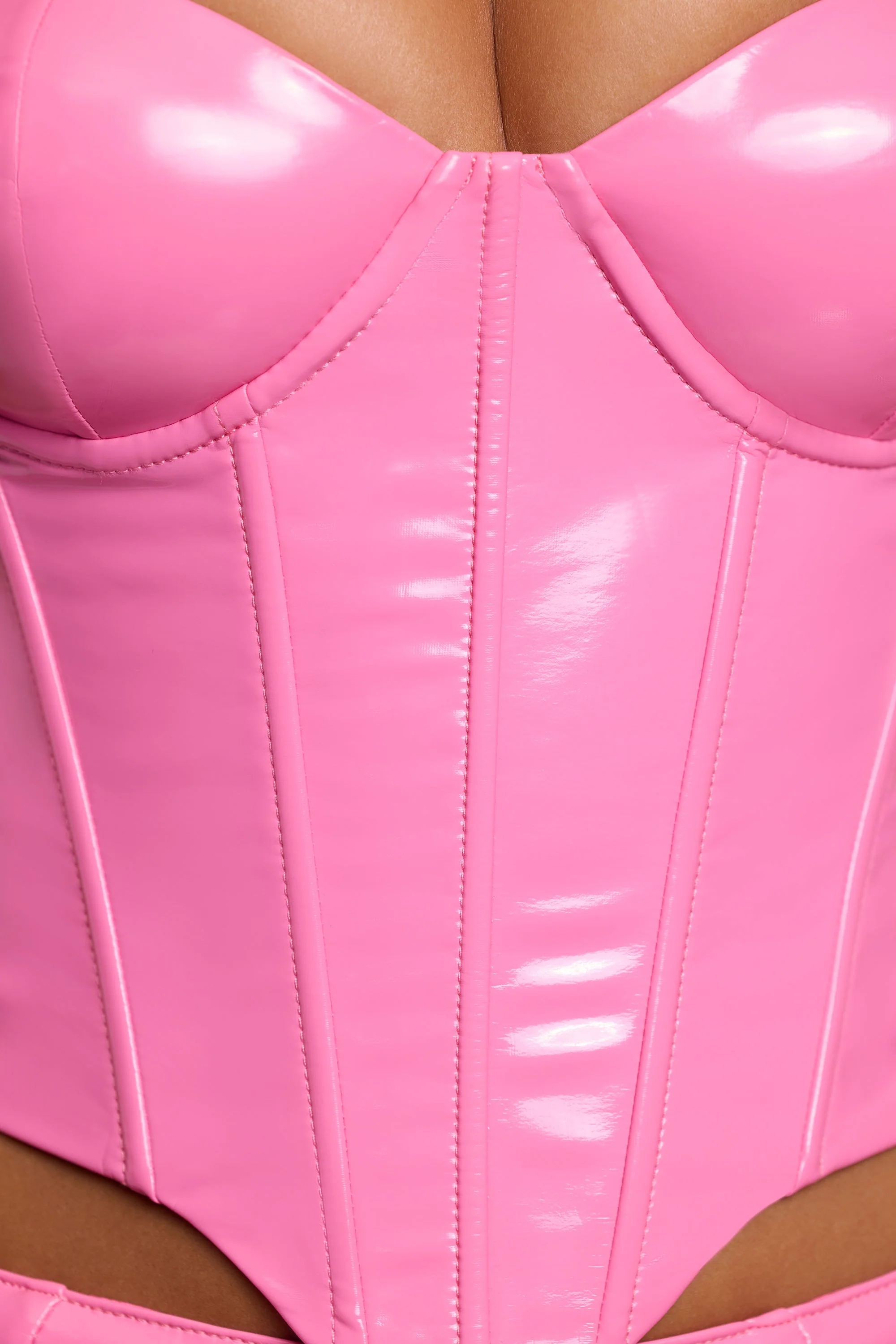 Vinyl Underwired Corset Crop Top in Pink - Image 5