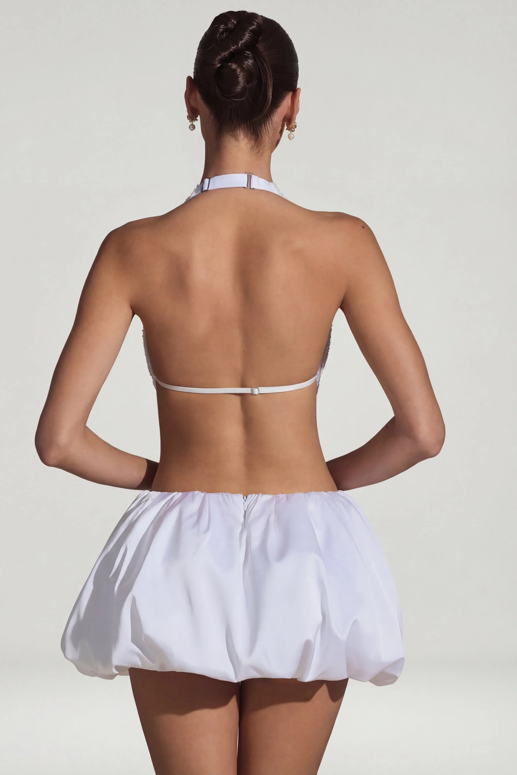 Embellished Cut-Out Bubble Hem Mini Dress in White - Image 3