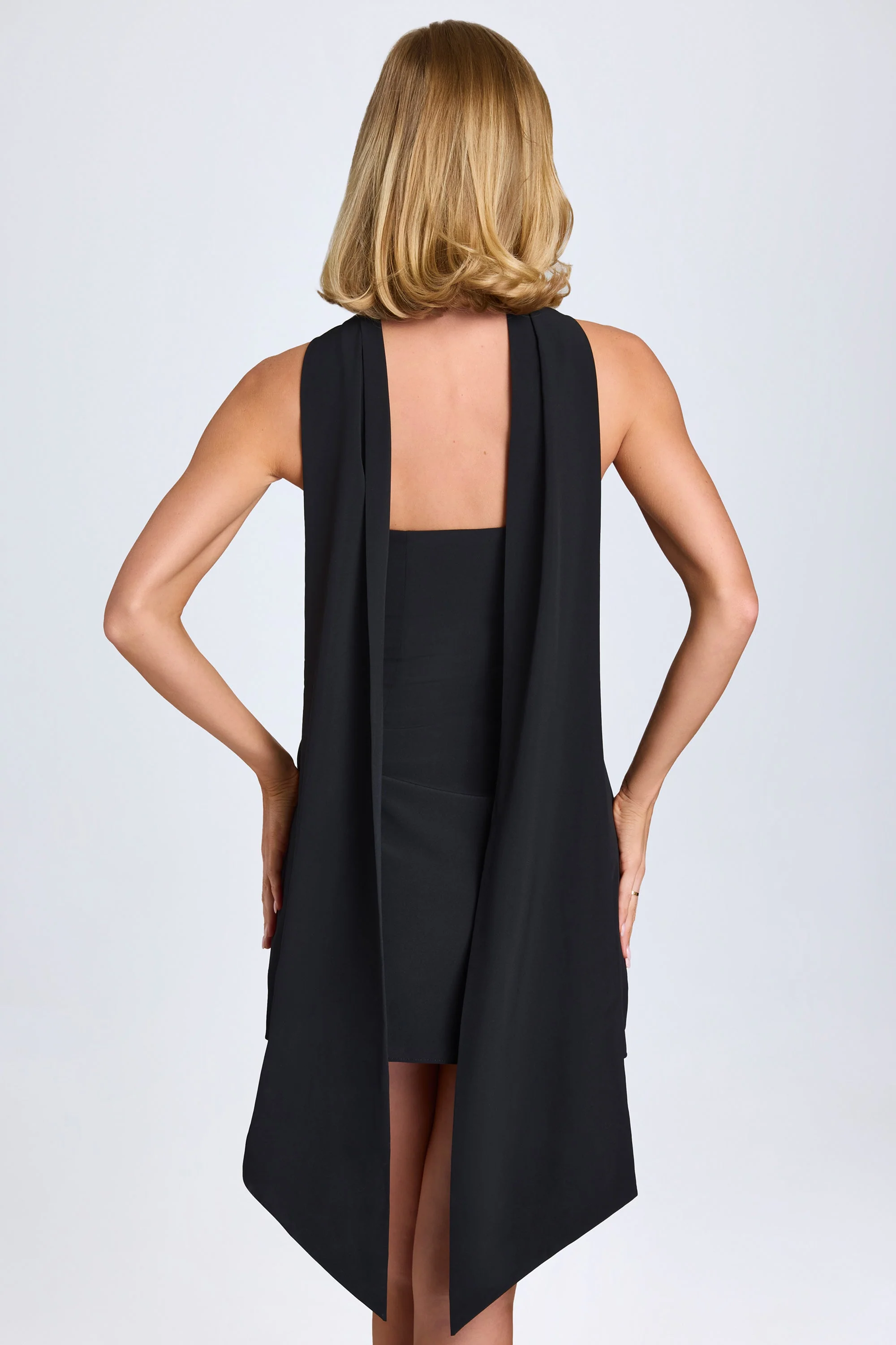 Scarf-Detail A-Line Mini Dress in Black - Image 3