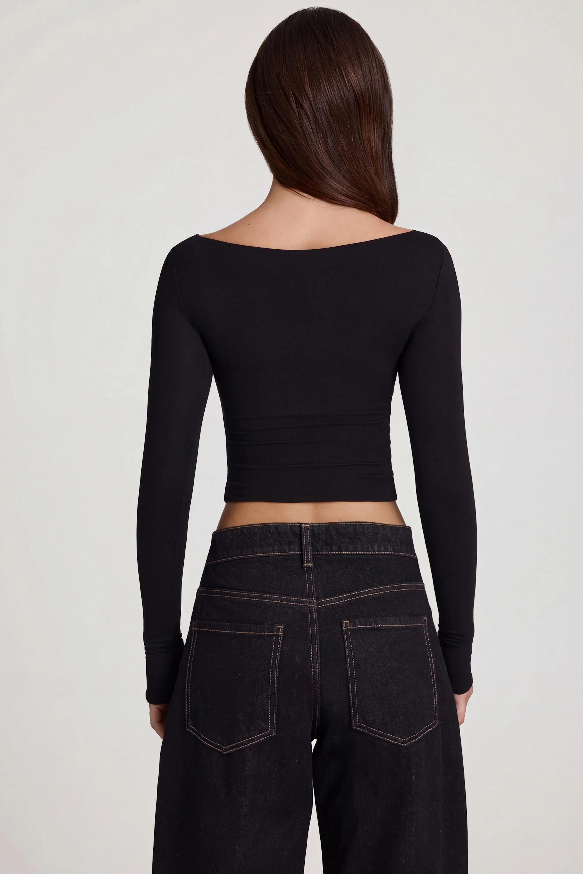 Modal Boat-Neck Long-Sleeve Top in Black - Image 2