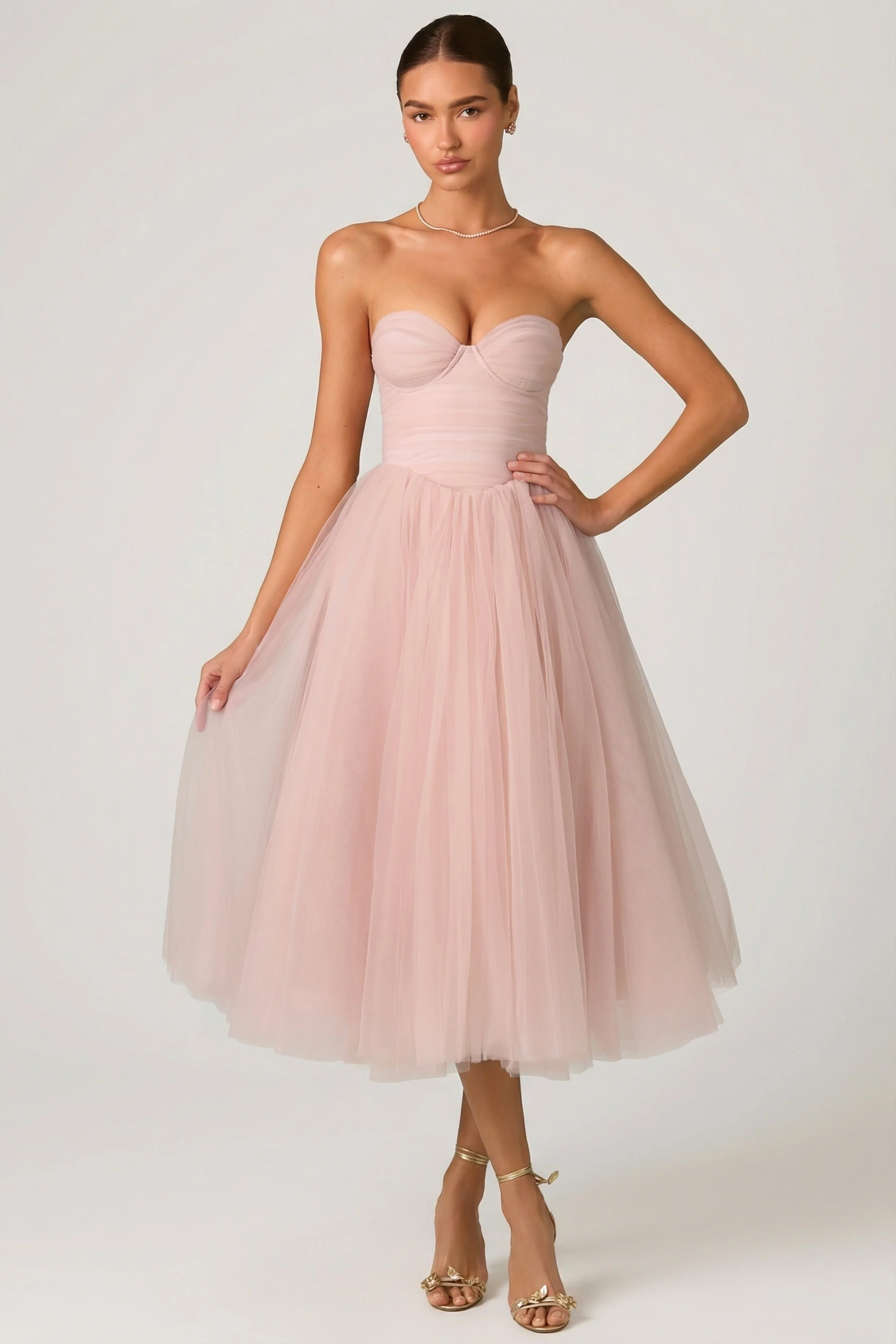 Tulle Corset Midaxi Dress in Dusty Rose - Image 6