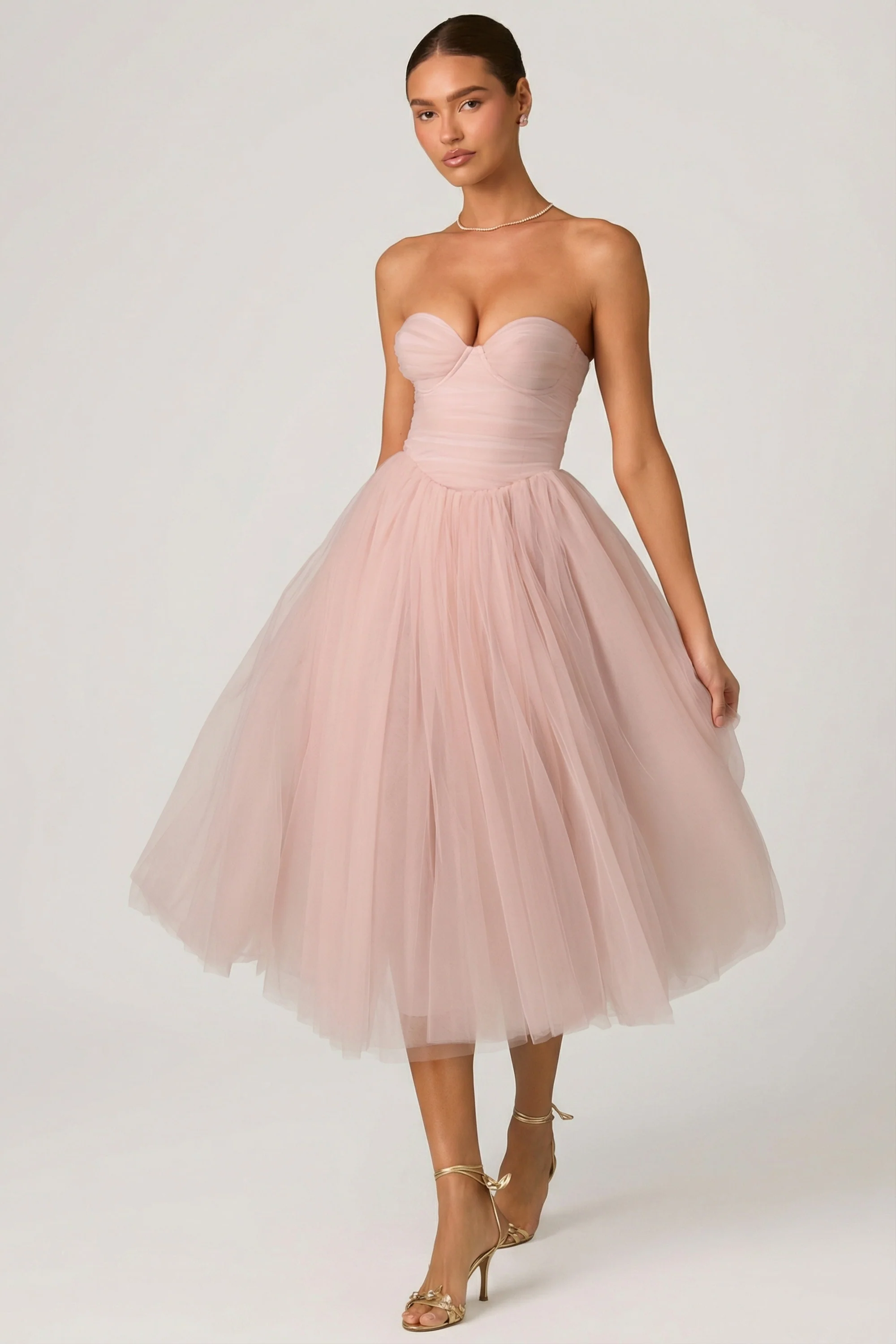 Tulle Corset Midaxi Dress in Dusty Rose - Image 7