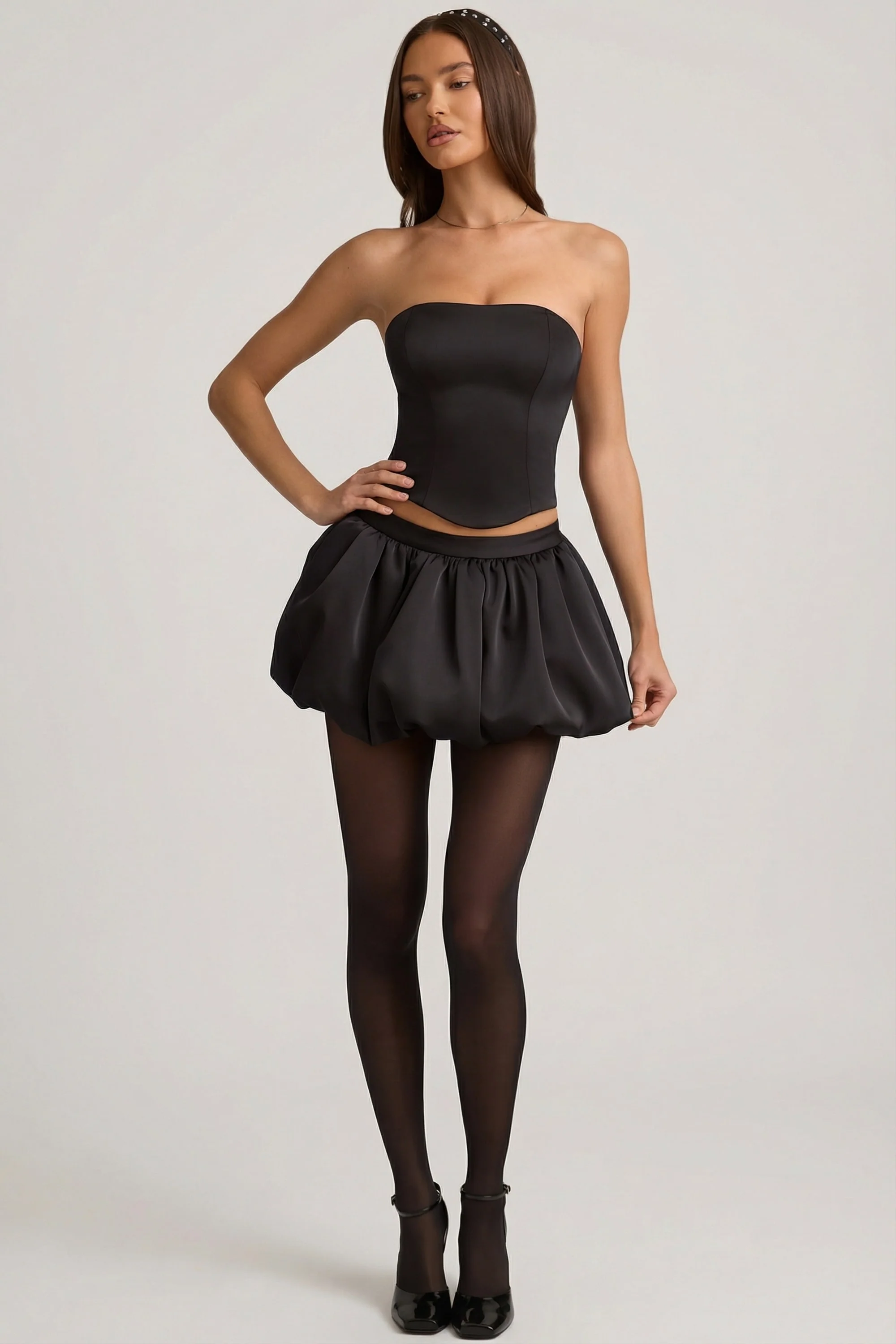 Bubble Hem Mid-Rise Mini Skirt in Black - Image 3