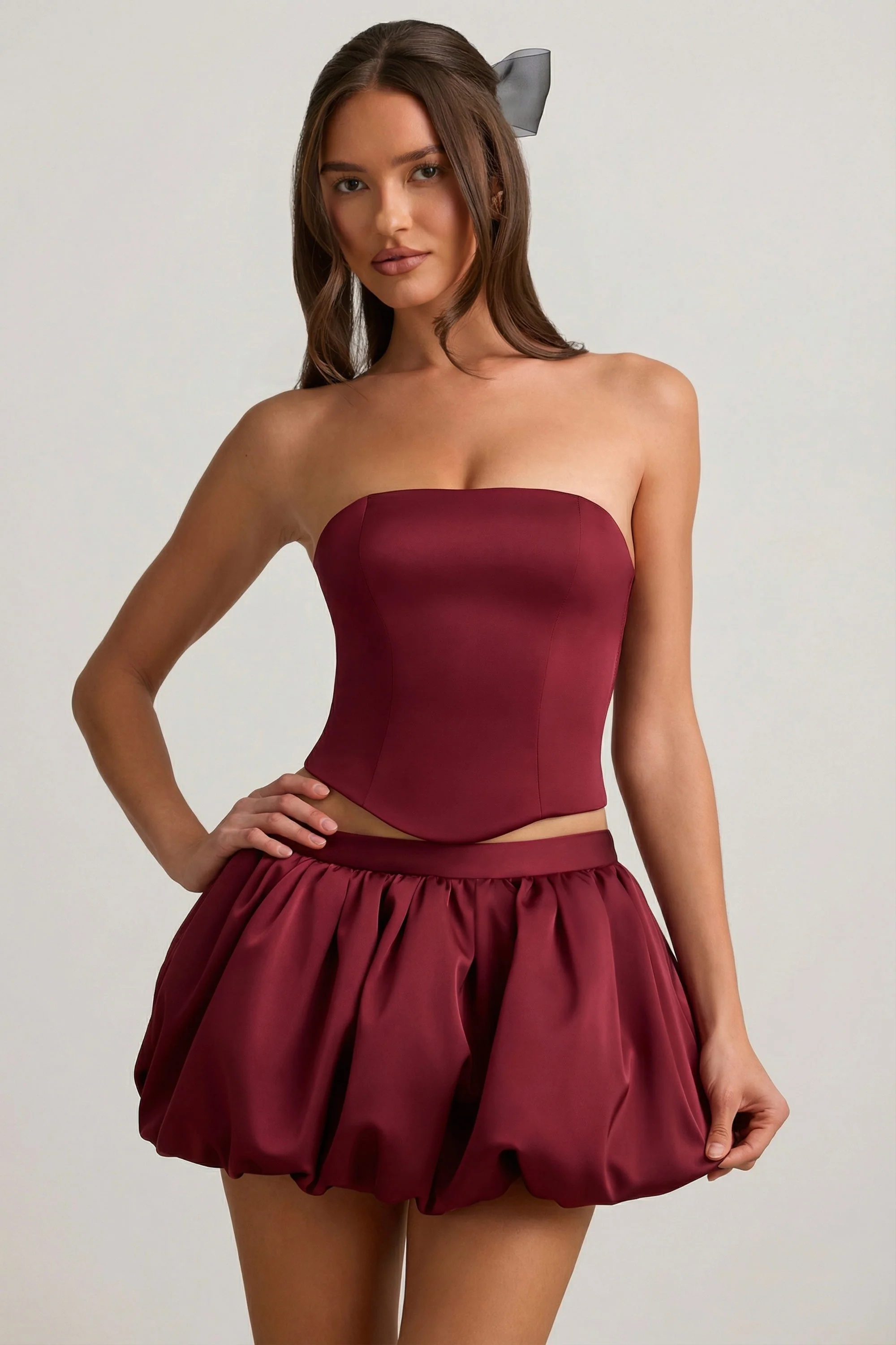 Bubble Hem Mid-Rise Mini Skirt in Wine Red - Image 6