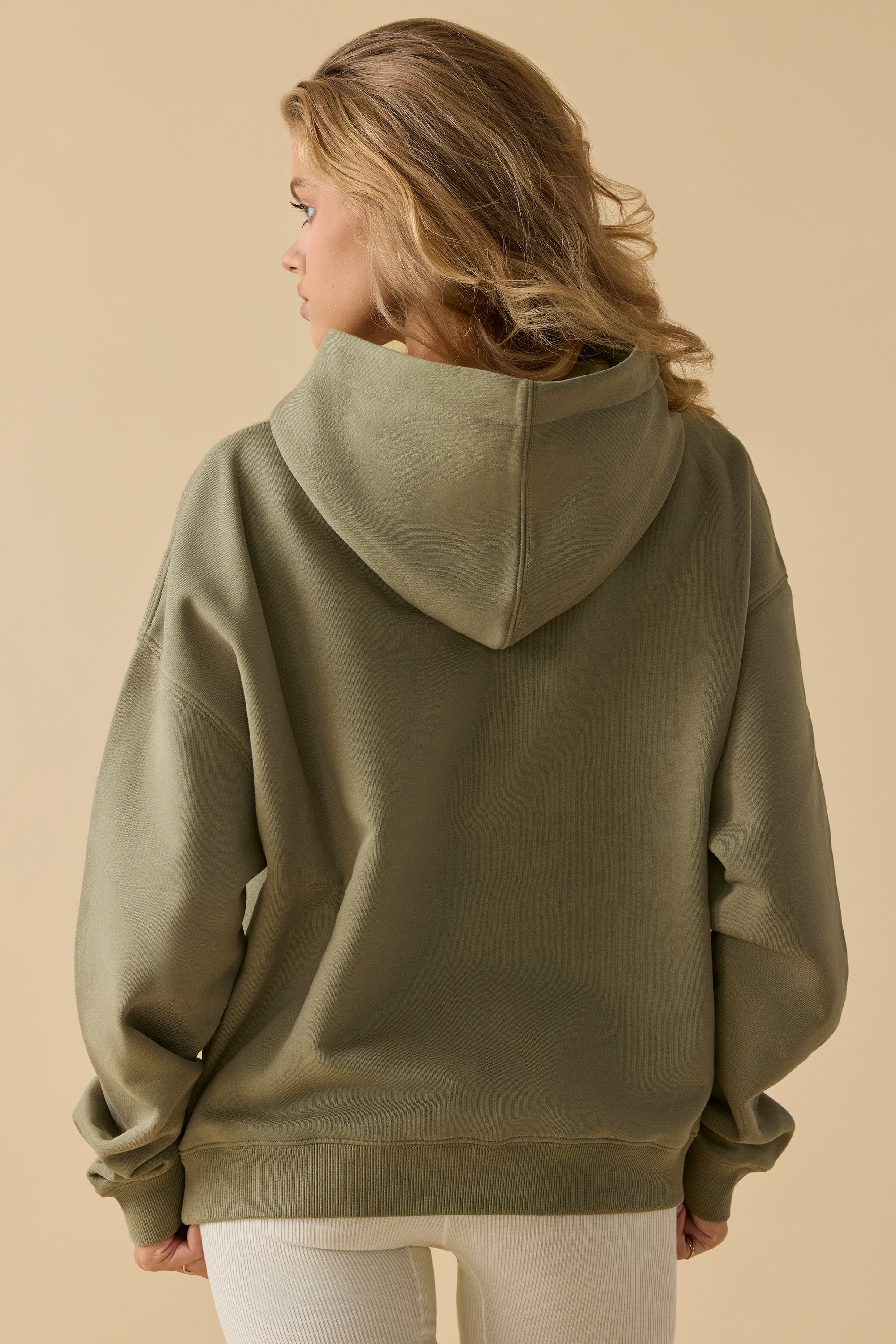Oversized Hooded Sweatshirt in Soft Olive - Image 2