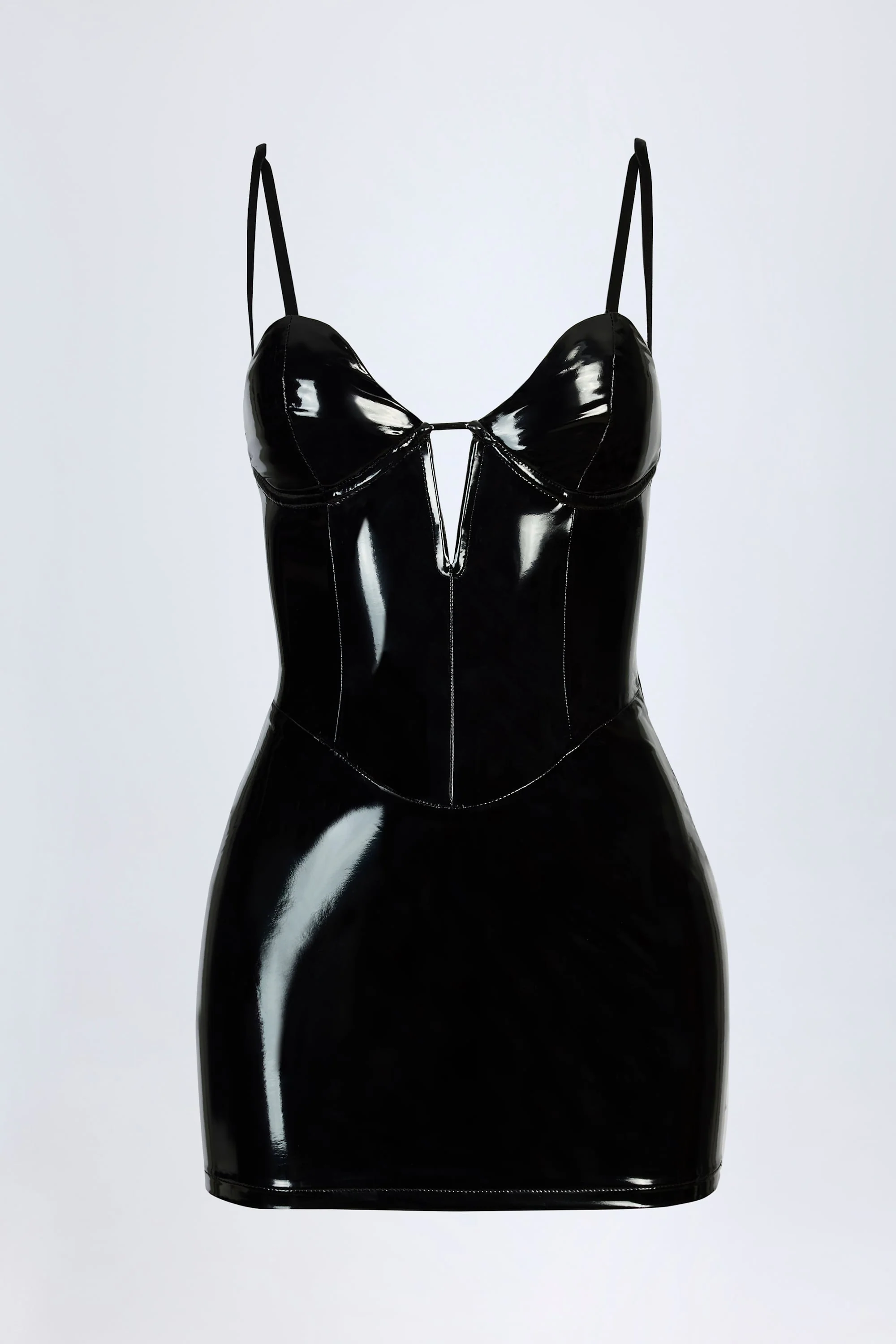 Vinyl Corset Mini Dress in Black - Image 5