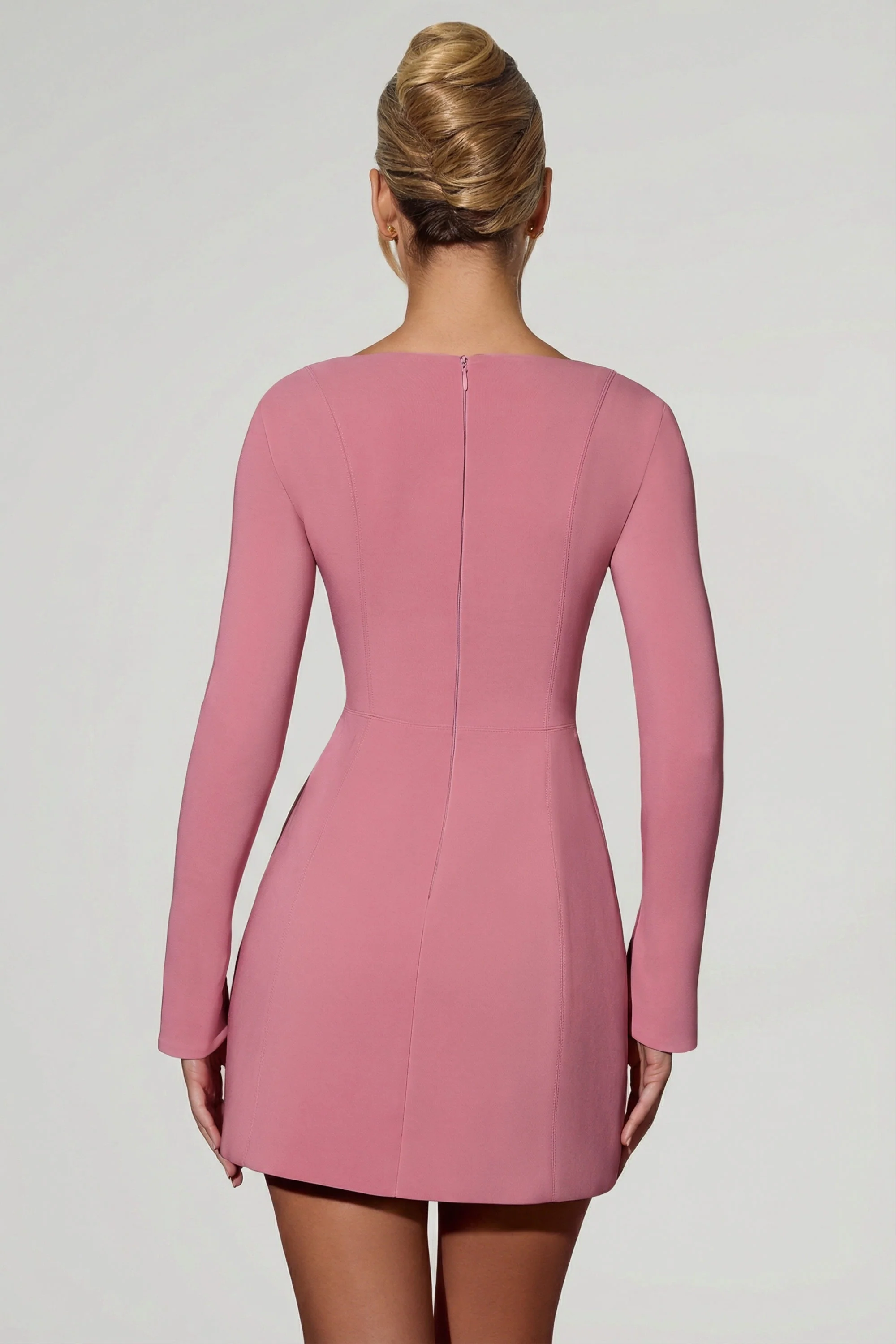 Sweetheart-Neck Long-Sleeve A-Line Mini Dress in Dusty Pink - Image 2