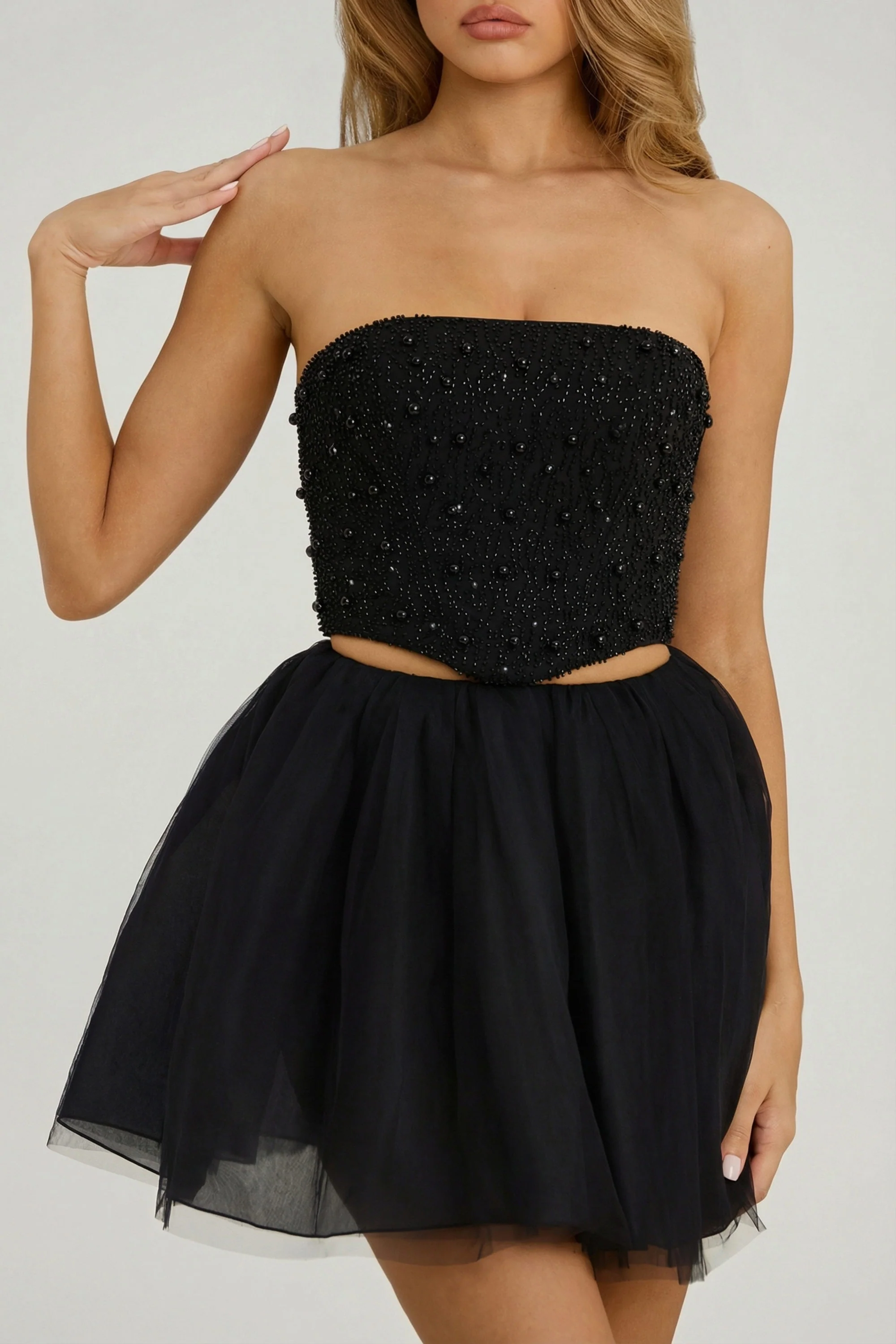High Waist Tulle Mini Skirt in Black - Image 3