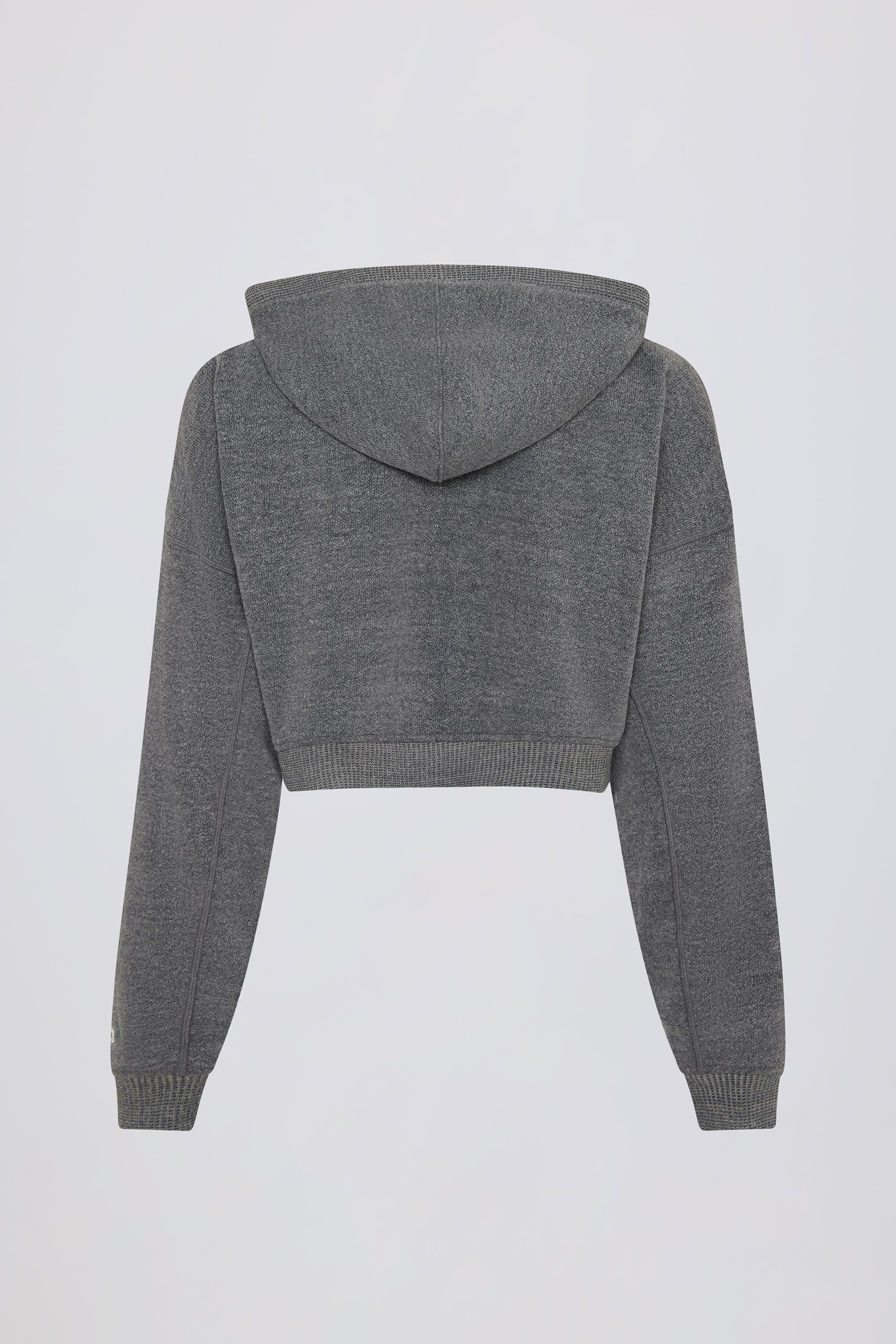 Terry Cotton Zip-Up Cropped Hoodie in Dark Grey - Image 5