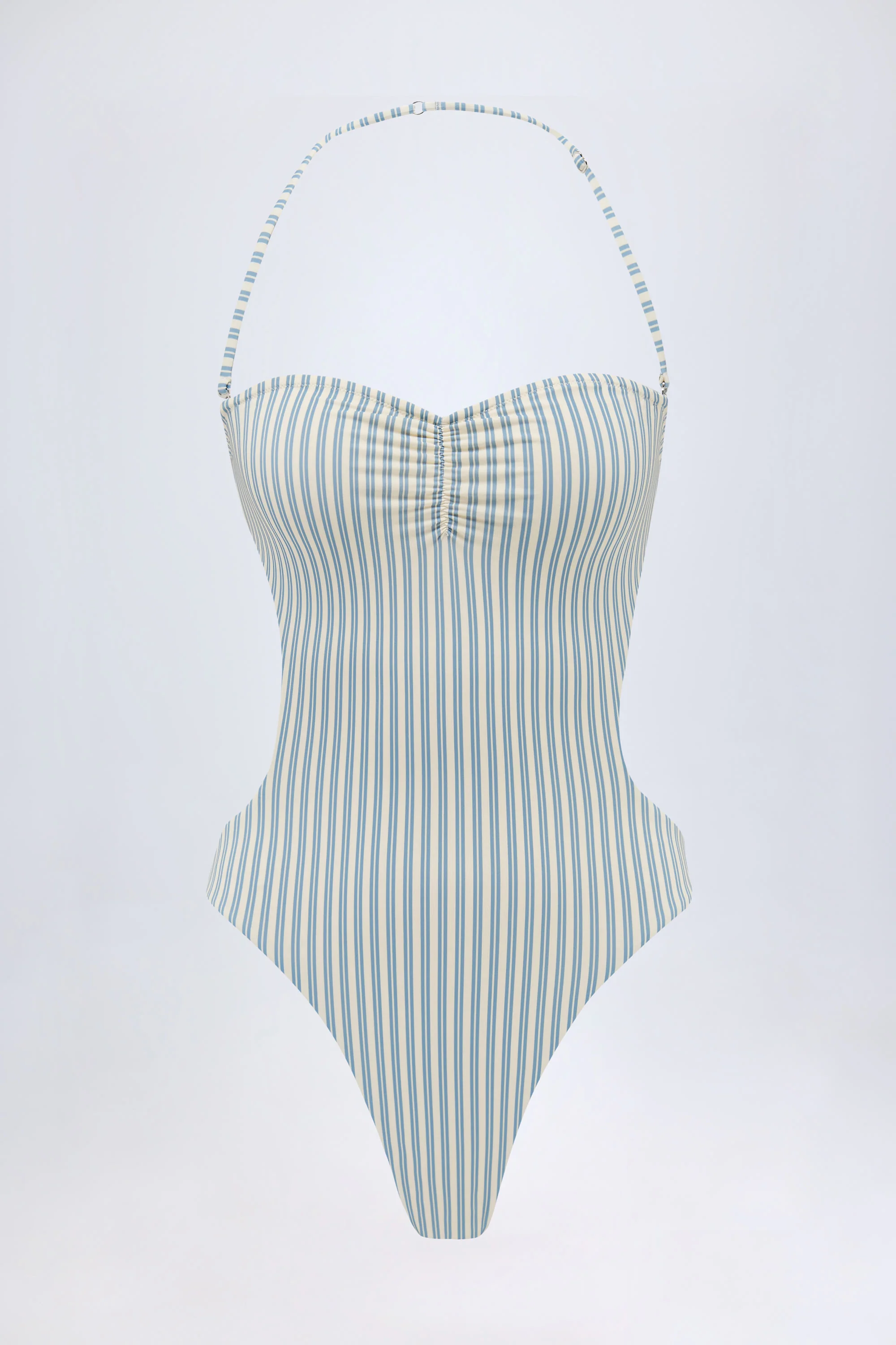Cut-Out Halterneck Swimsuit in Teal Double Stripe - Image 2