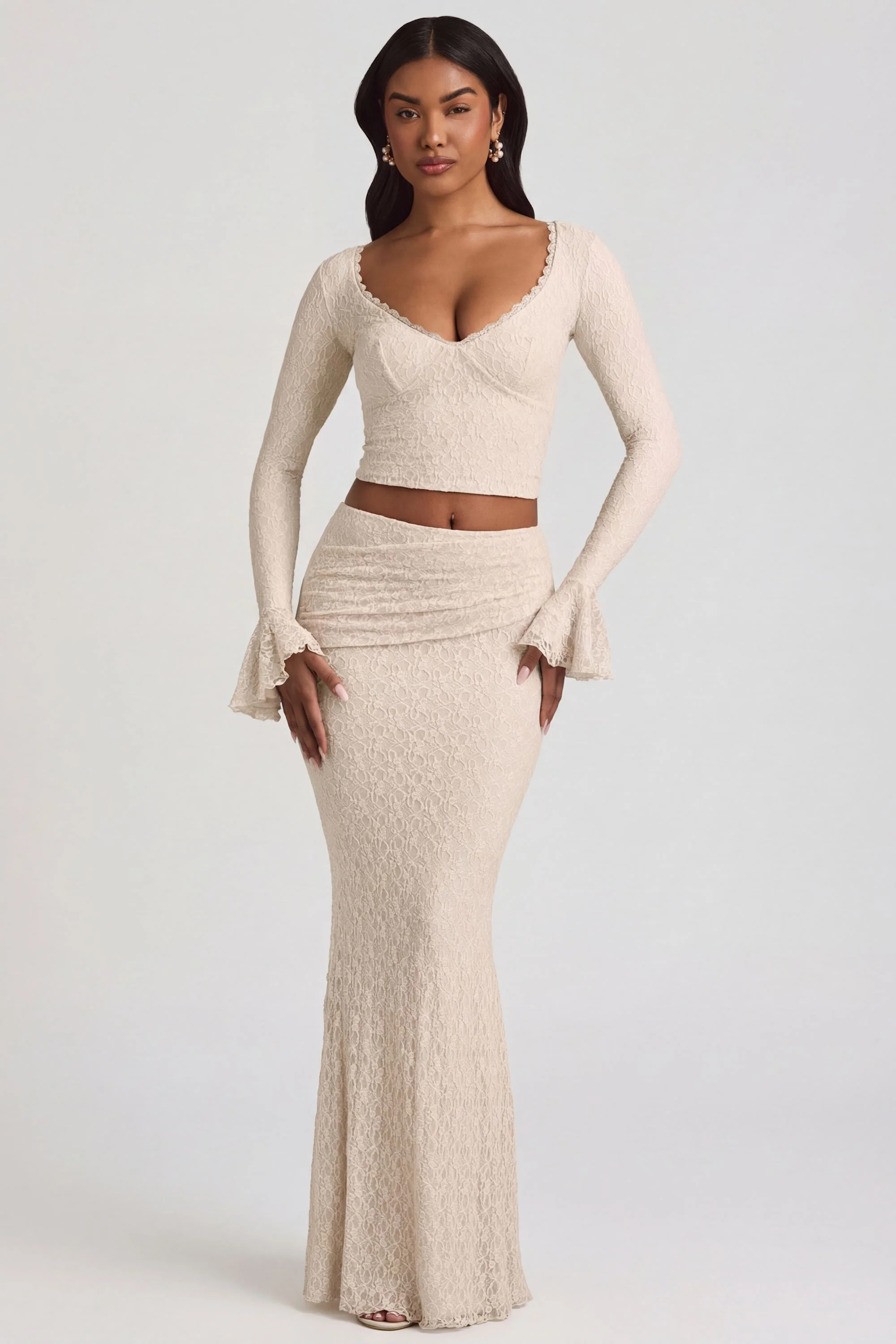 Ruffle Long-Sleeve Lace Top in Ivory - Image 5