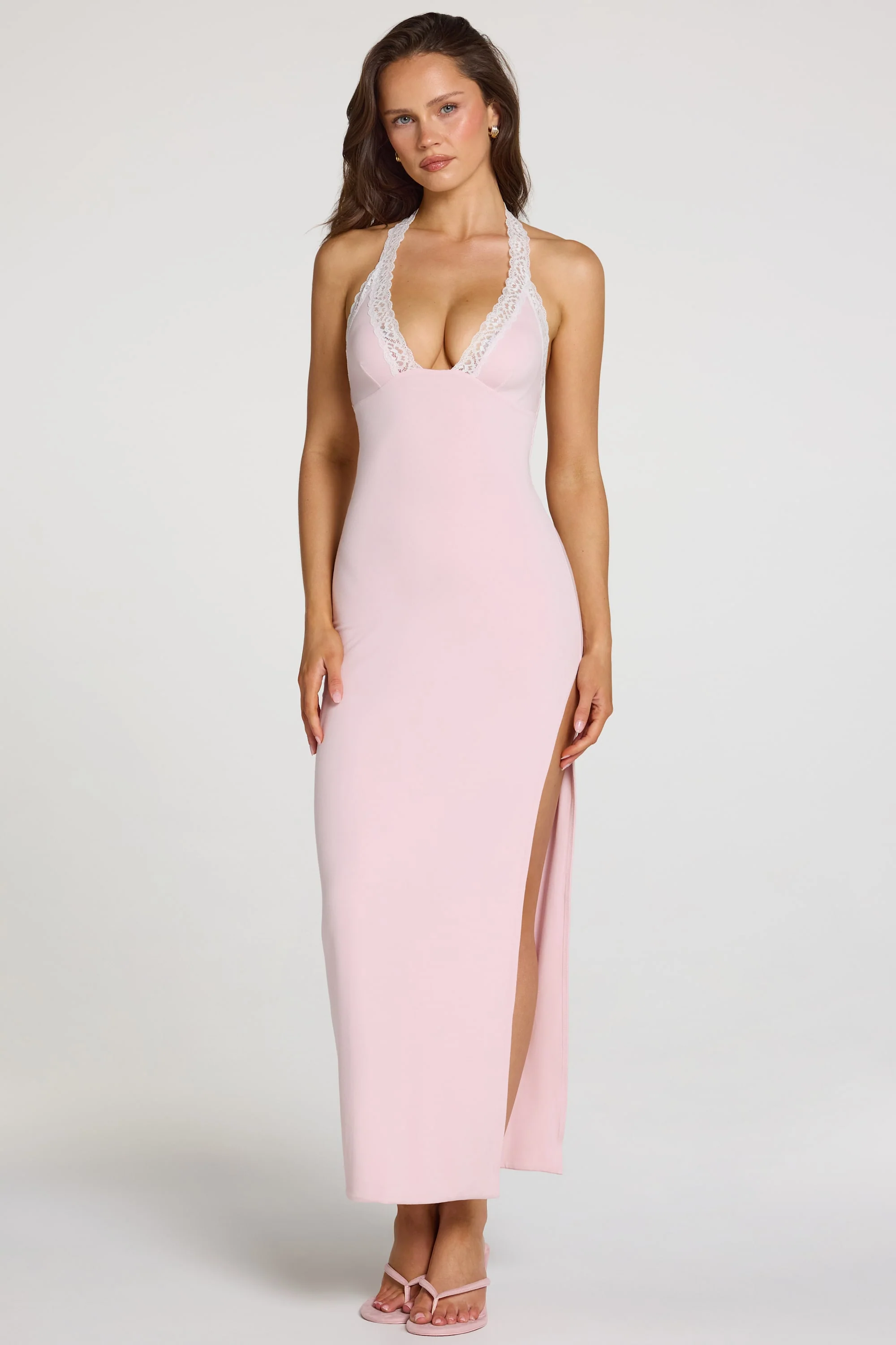 Modal Lace-Trim Maxi Dress in Baby Pink - Image 7