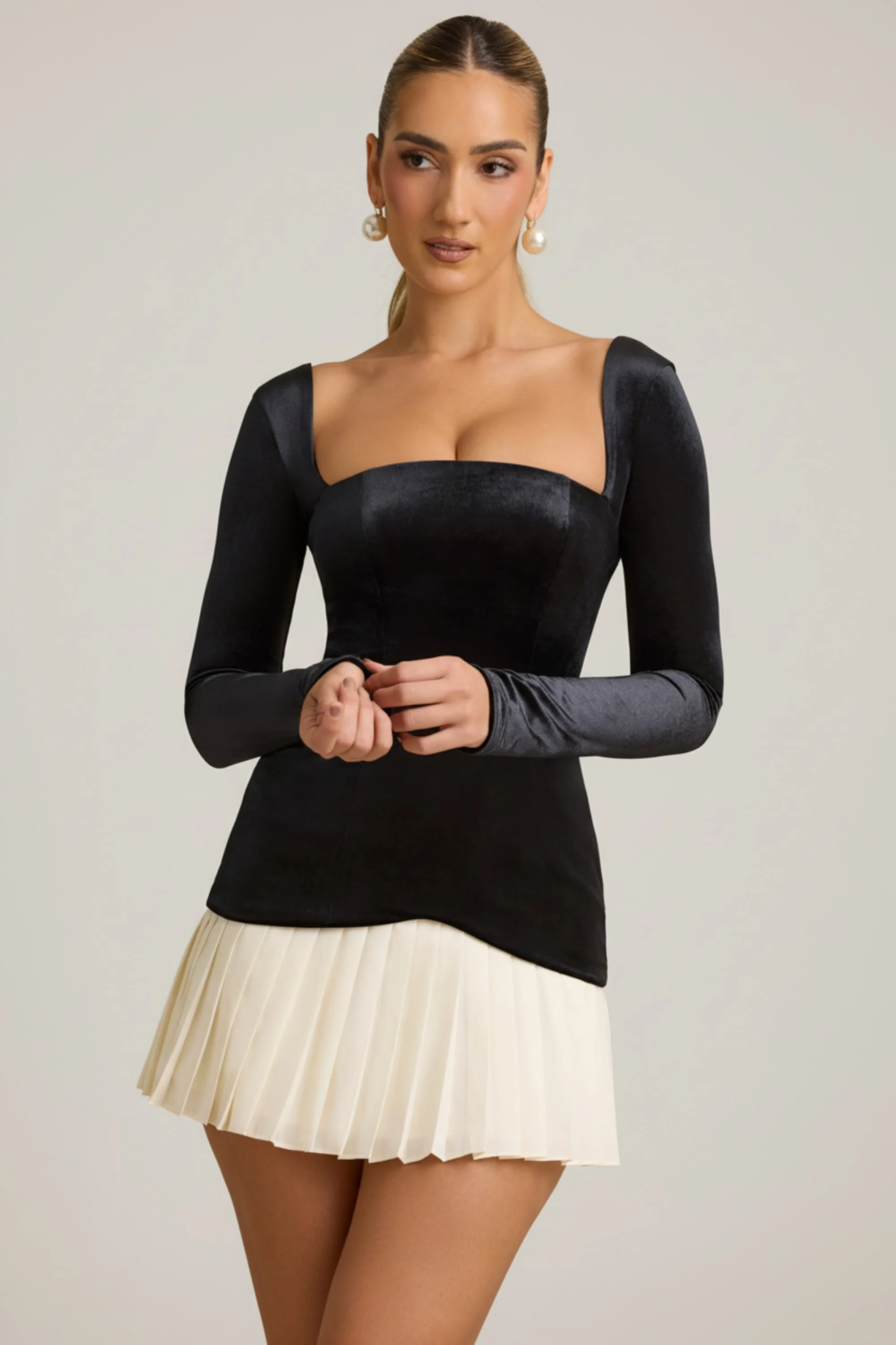 Layered Pleated Corset Mini Dress in Black - Image 7