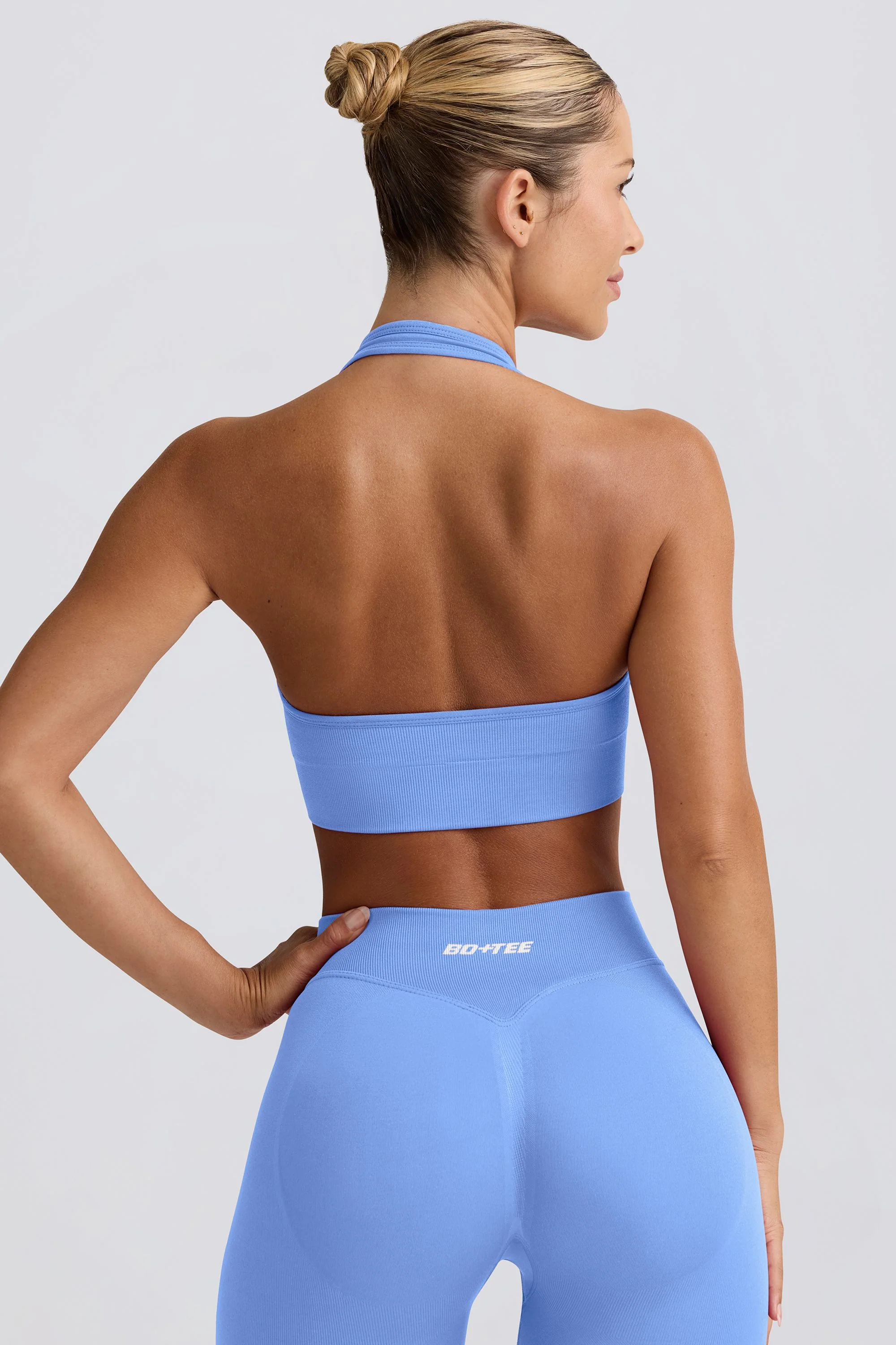 Define Luxe Halterneck Sports Bra in Light Blue - Image 2