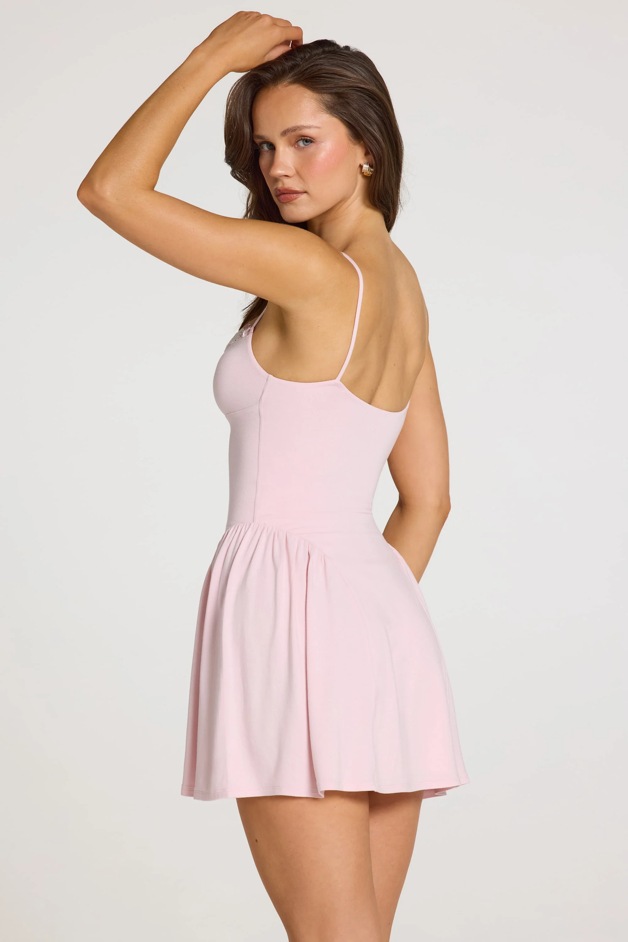 Modal Lace-Trim Mini Dress in Baby Pink - Image 8