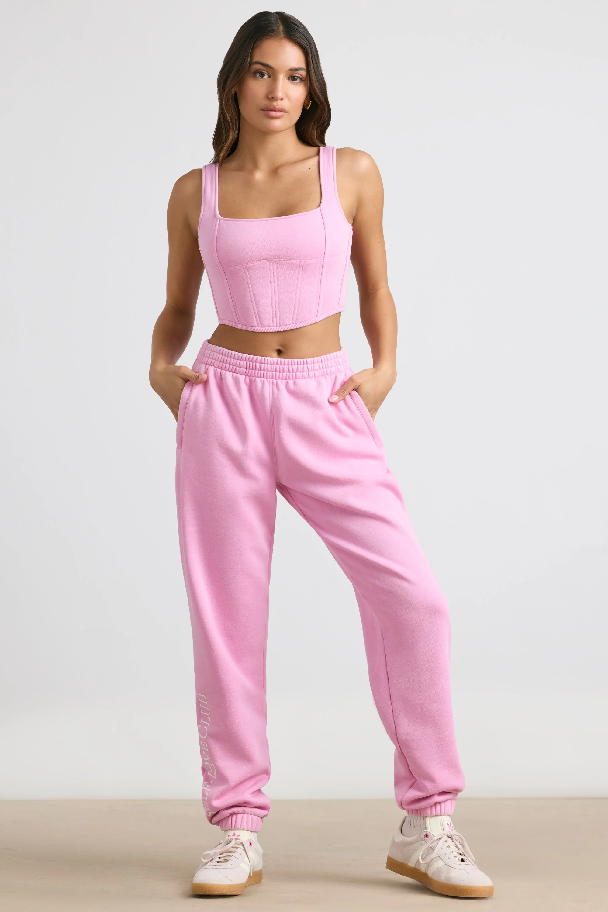Brushed Jersey Corset Crop Top in Bubblegum Pink - Image 5